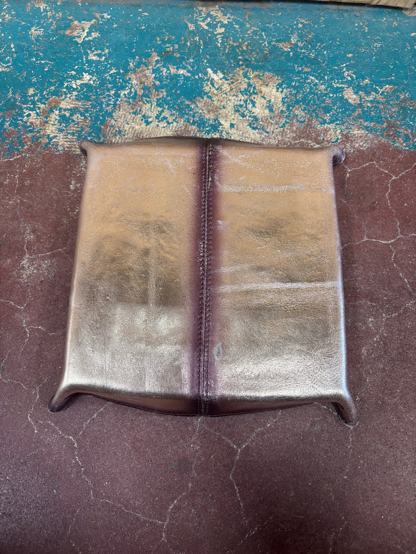 Gold Leather Feather Tooled Jewelry Tray