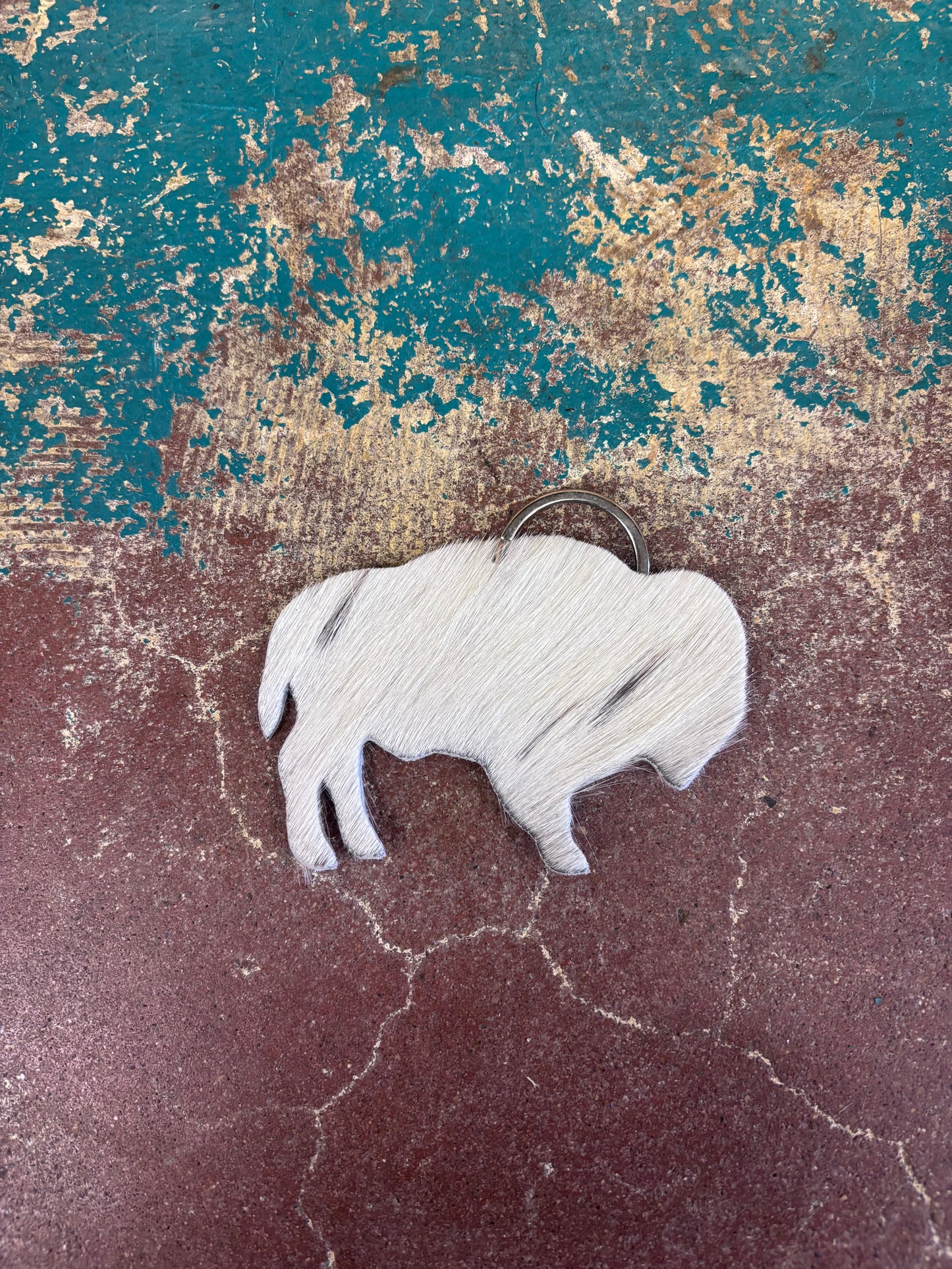 White Cowhide Bison Key Chain