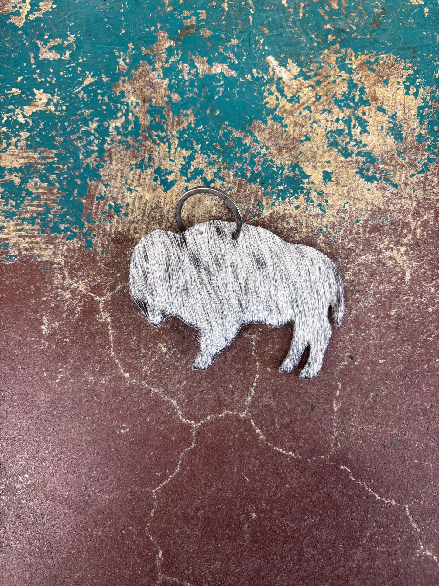 White With Black Spotted Cowhide Bison Key Chain