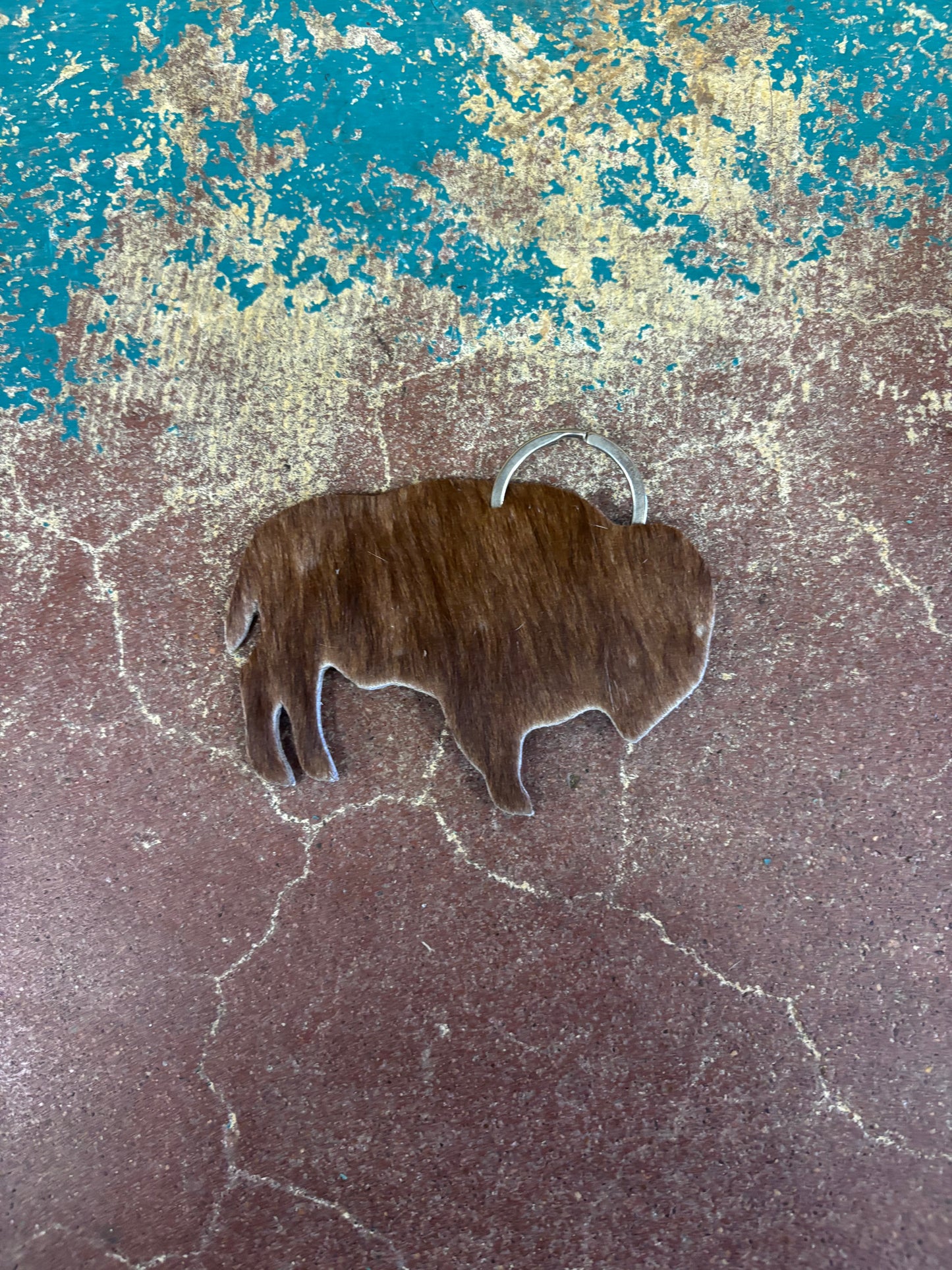 Brown Cowhide Bison Key Chain