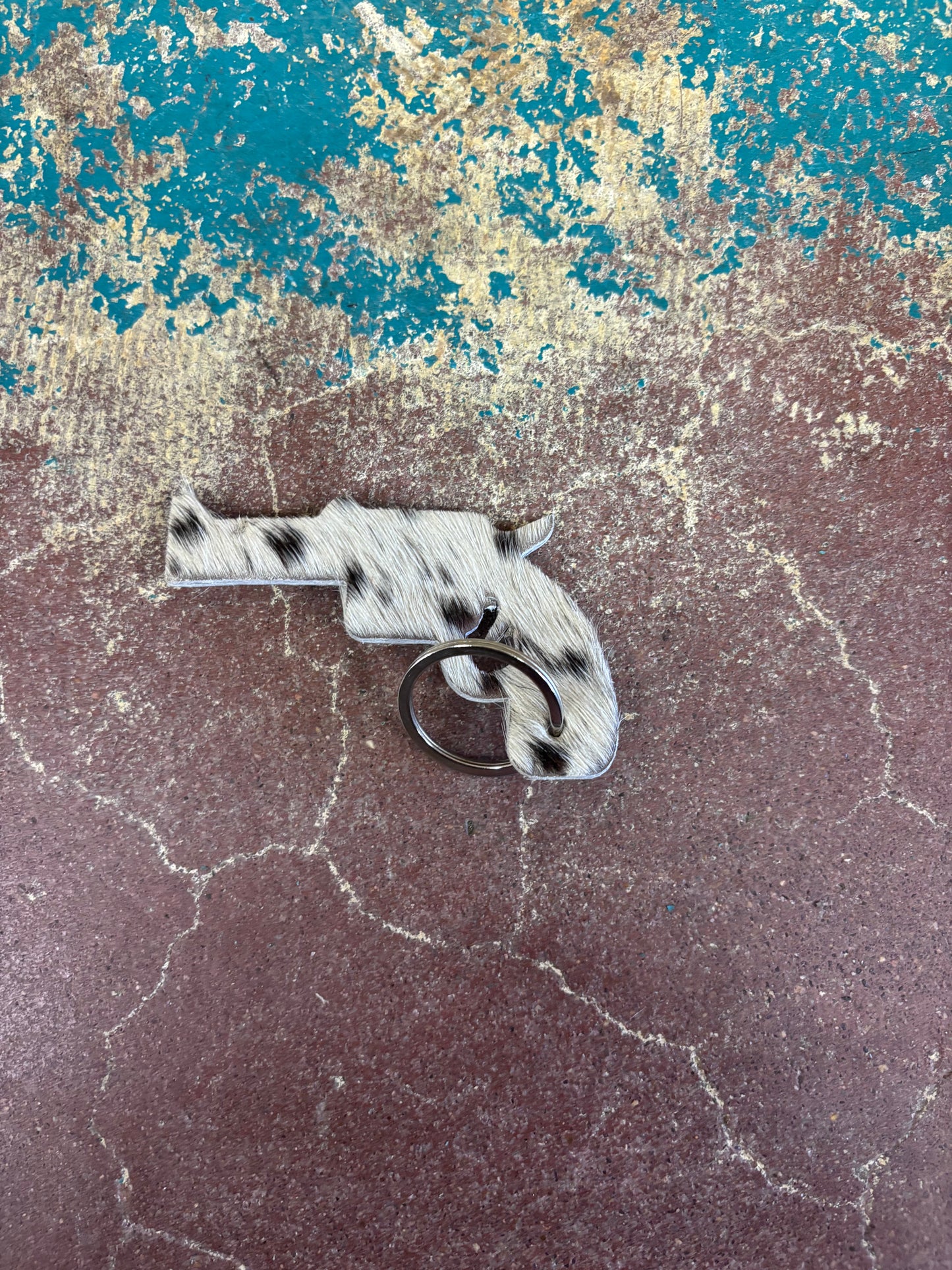 White and Black Cowhide Pistol Key Chain