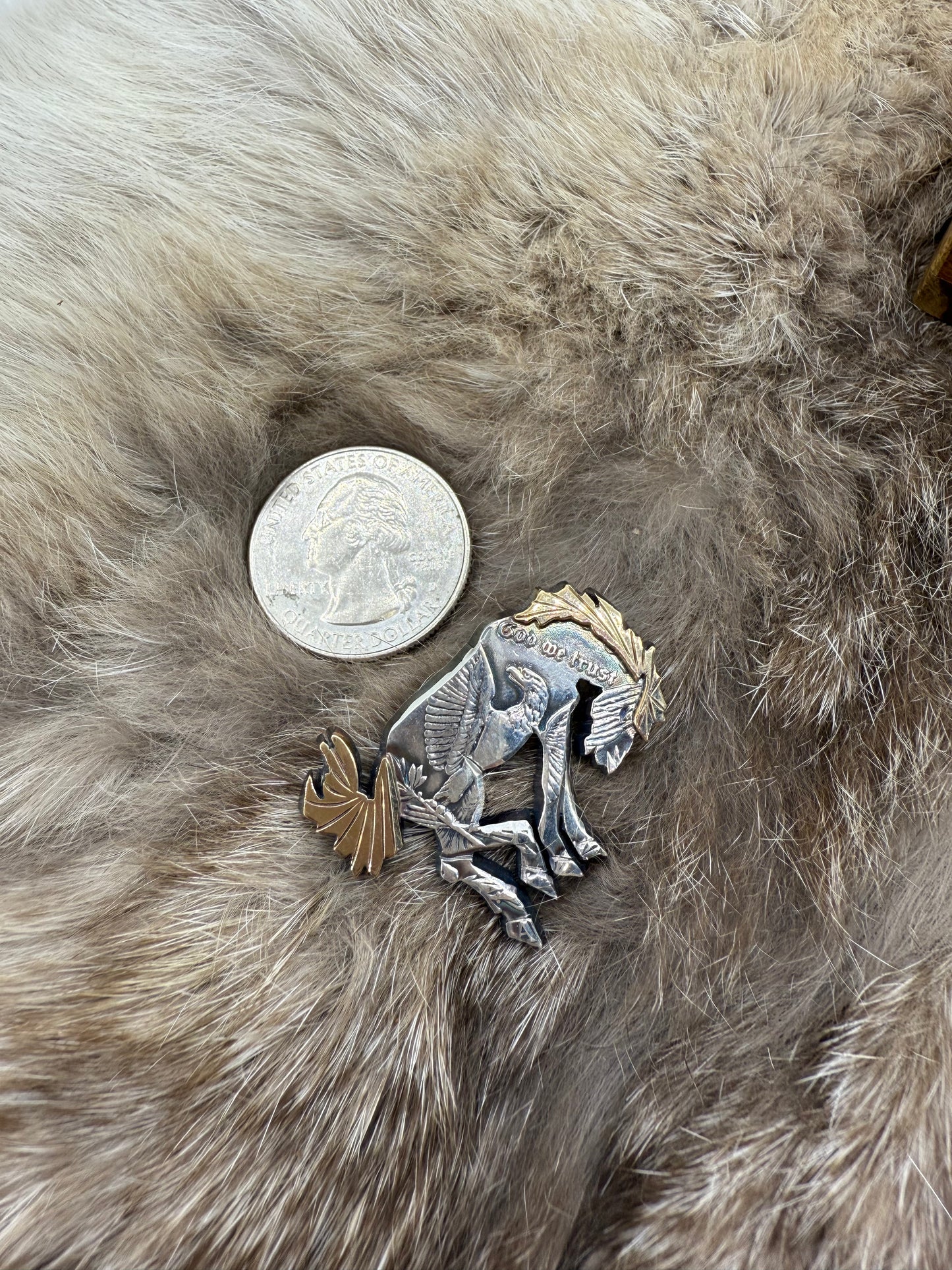 14k Gold Mane & Tail Silver Dollar Bronc Pendant by Bad Bronc 6.5mm bale