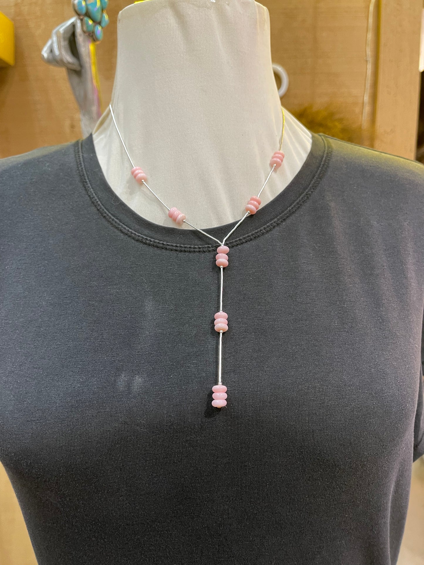 Liquid Silver and Pink Conch Shell Lariat Necklace