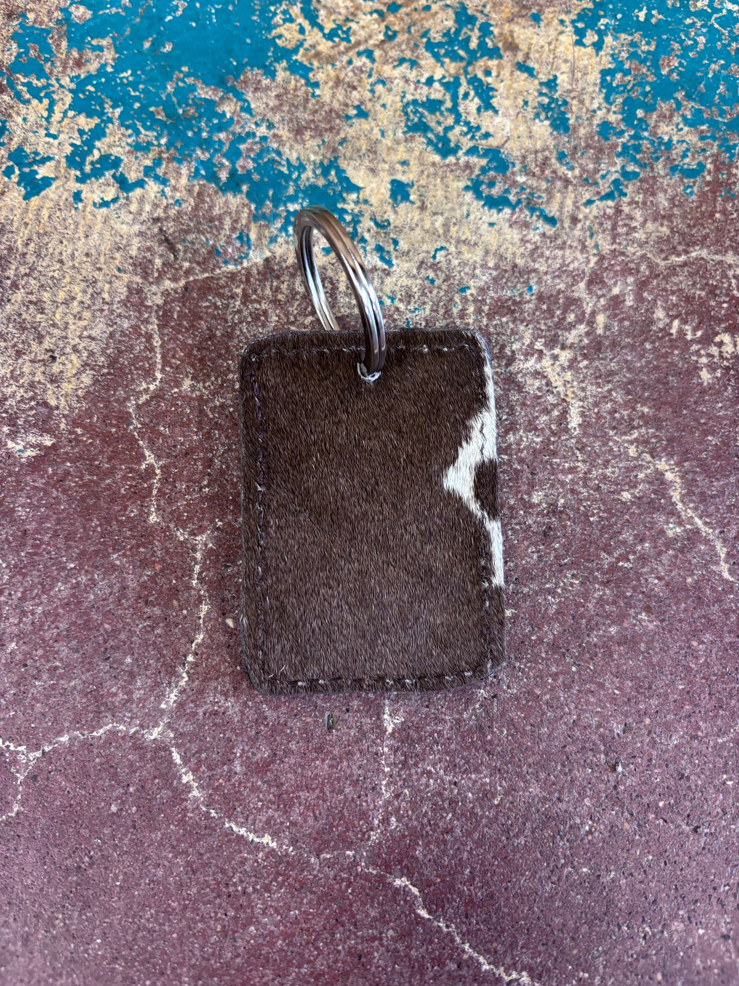 Tooled Ace Card Brown Cowhide Keychain