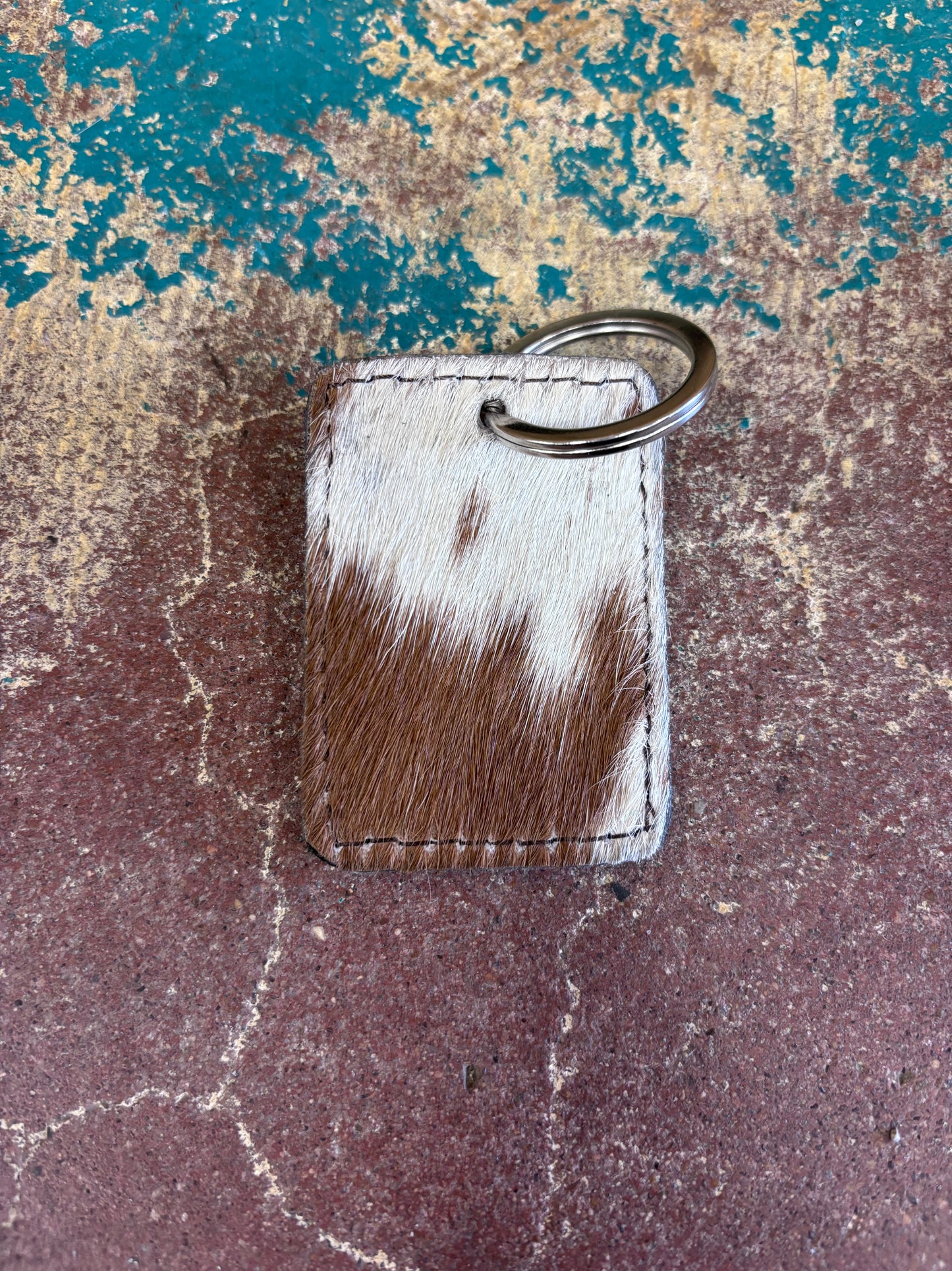 Tooled Ace Card White And Red Cowhide Keychain