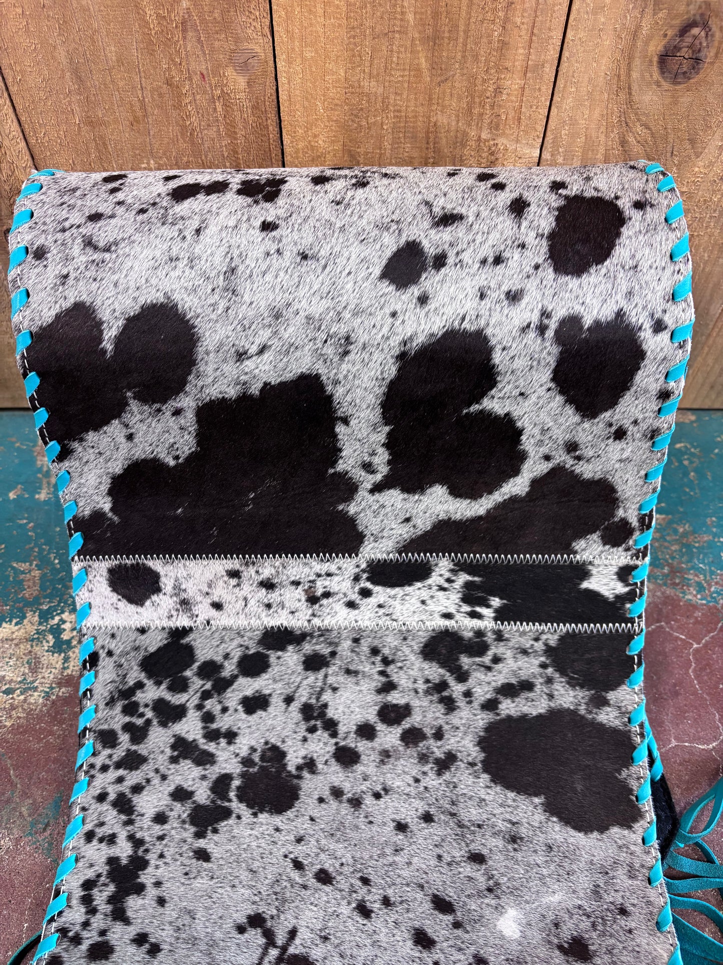 Grey and Black Cowhide Turquoise Leather Table Runner