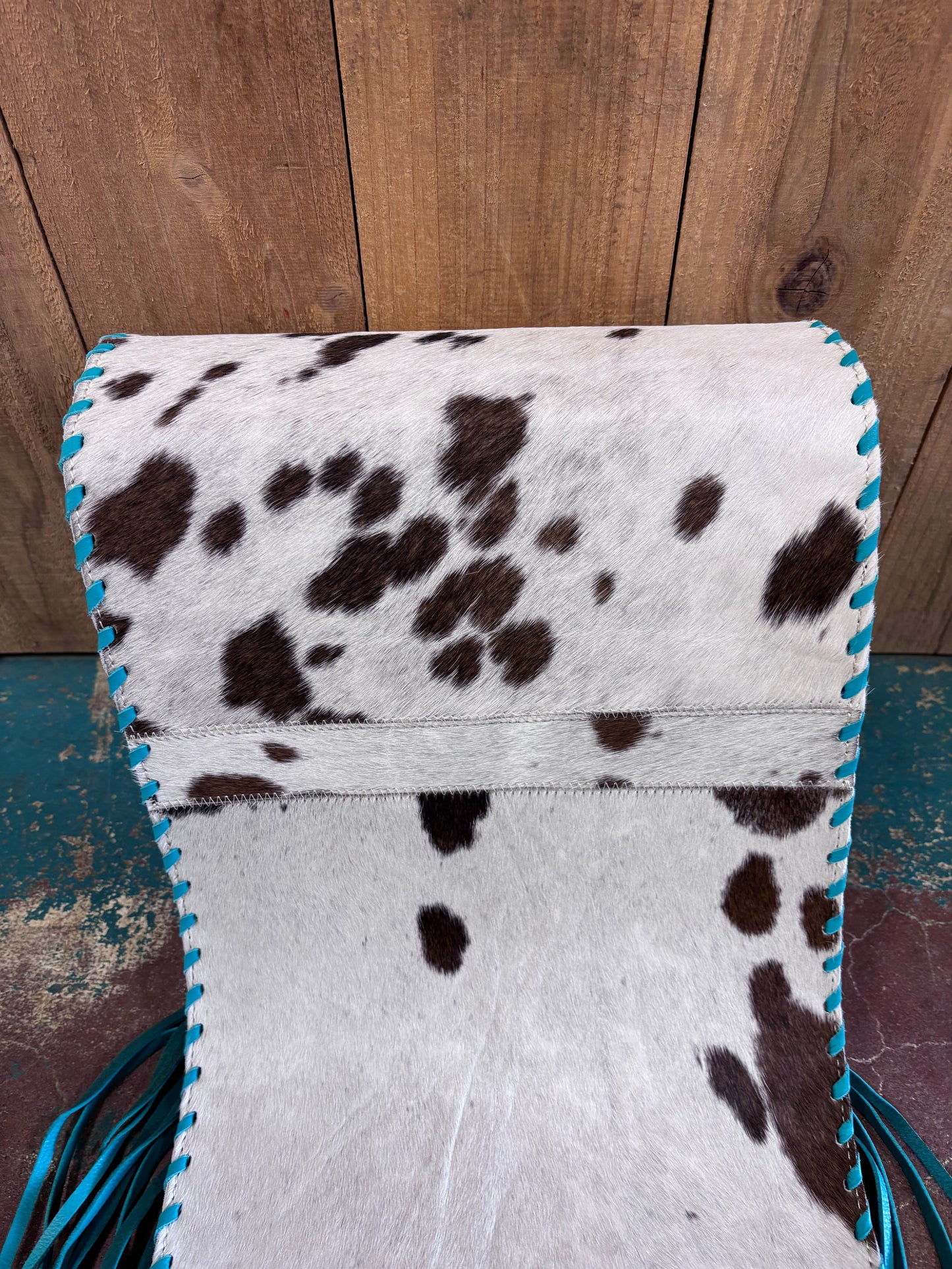 Brown And White Cowhide Turquoise Leather Table Runner