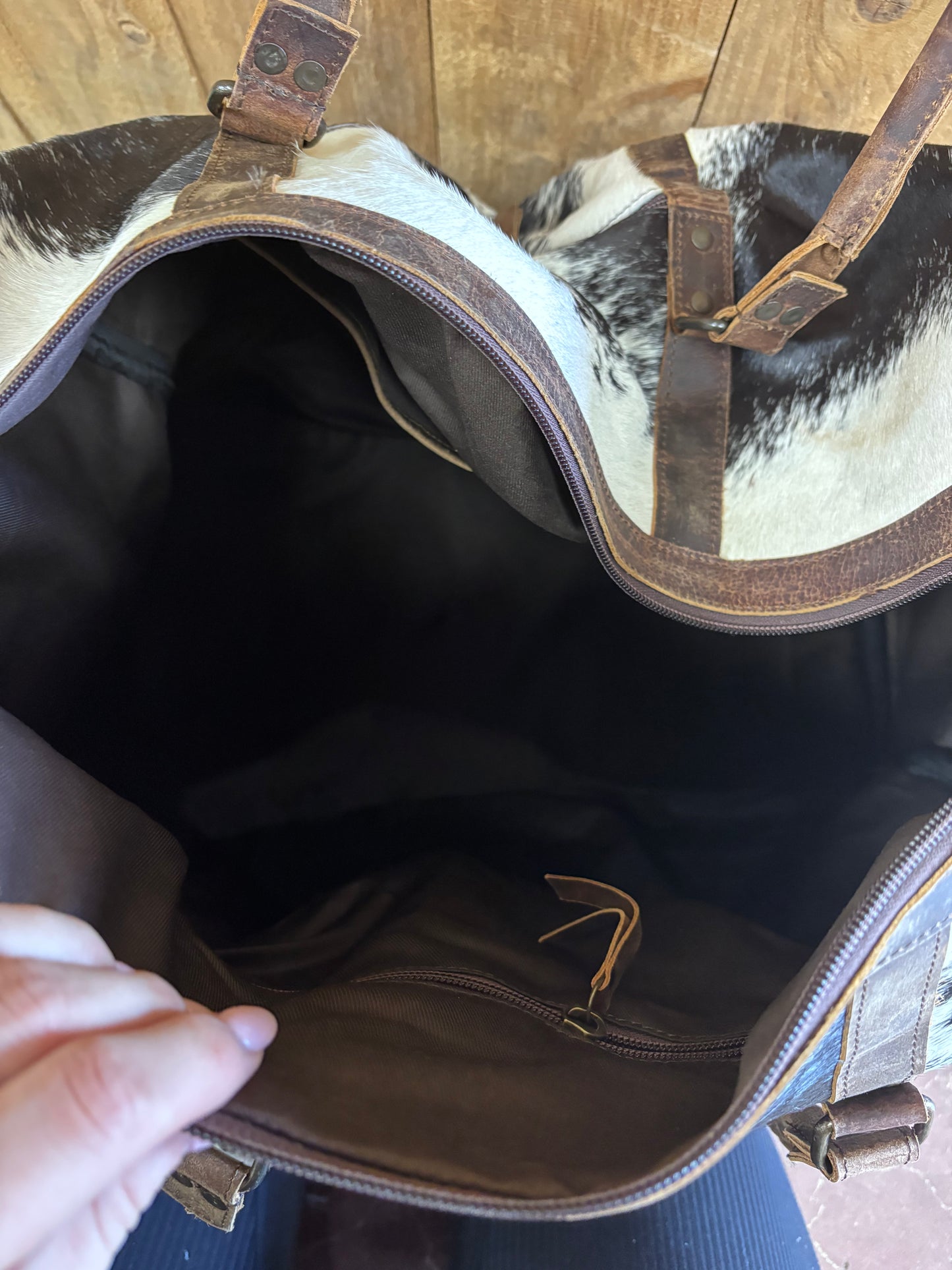 Black And White Cowhide Leather Duffle Bag