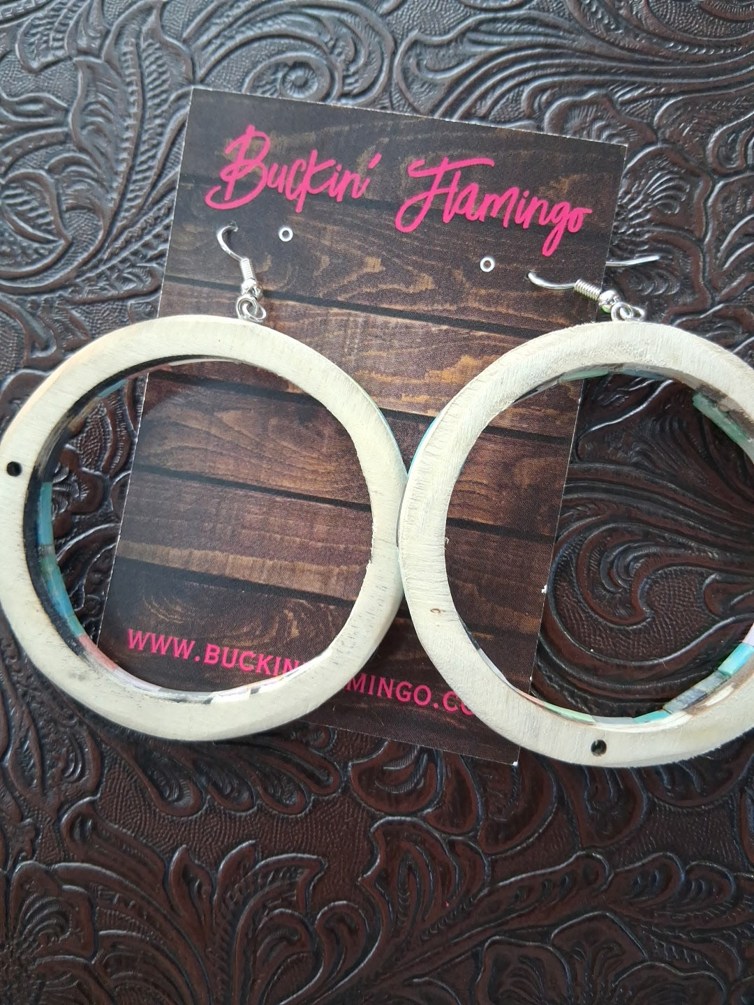 Multi Stone Inlay Hoop Earrings by Jolene Bird, Santo Domingo