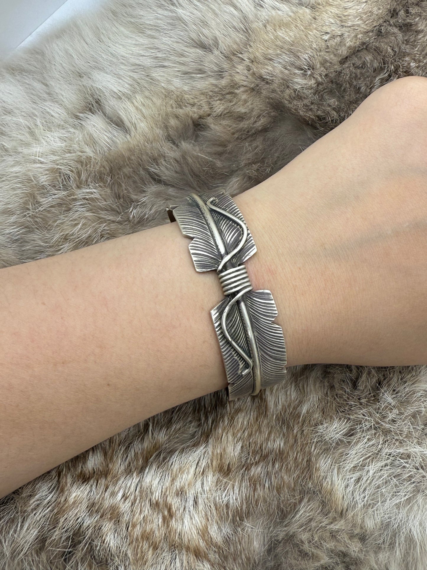 6.25" - 8.25" Feather Cuff by Chris Charley, Navajo