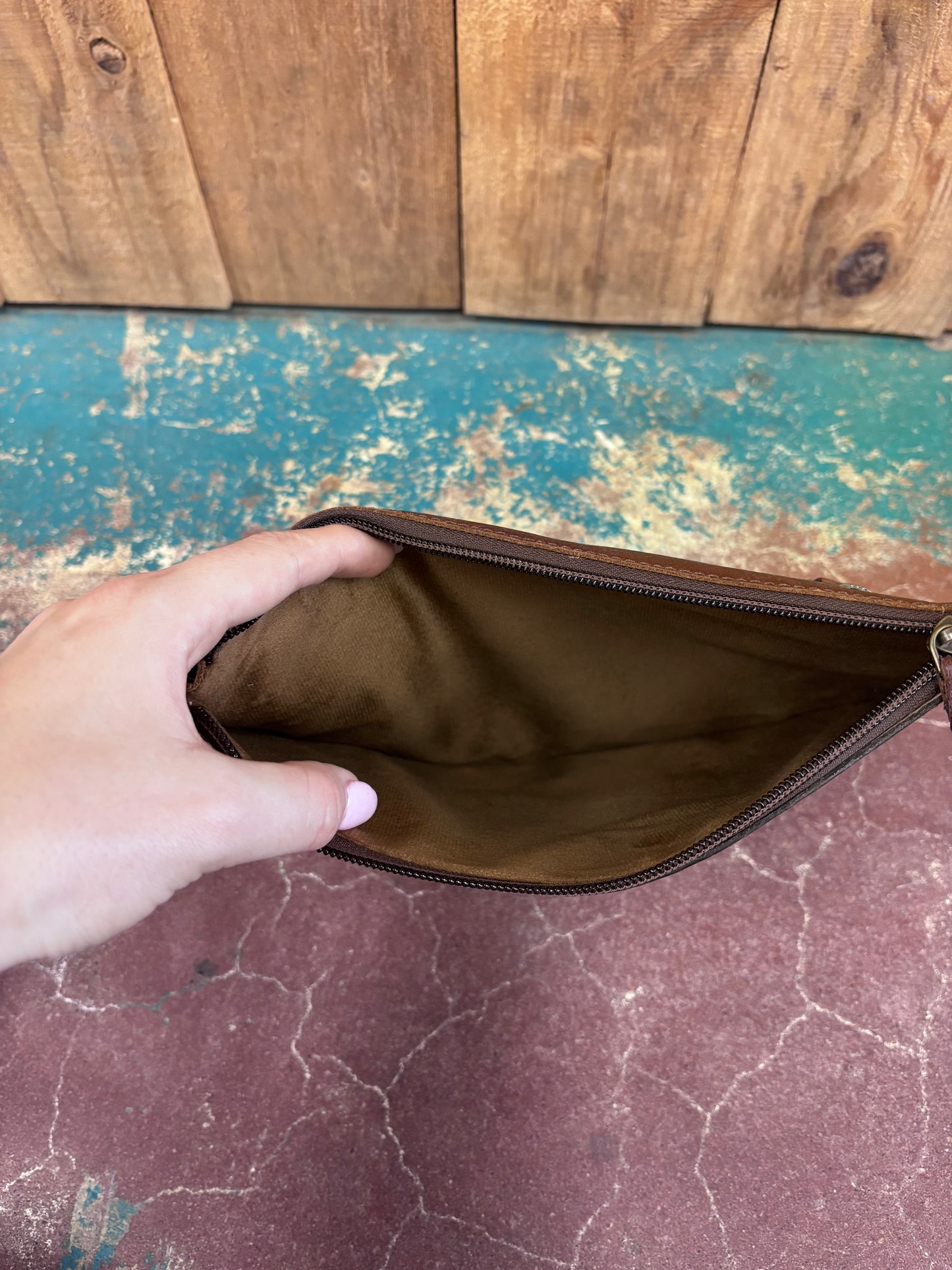 Suit Of Aces Tooled Leather Wristlet/Wallet