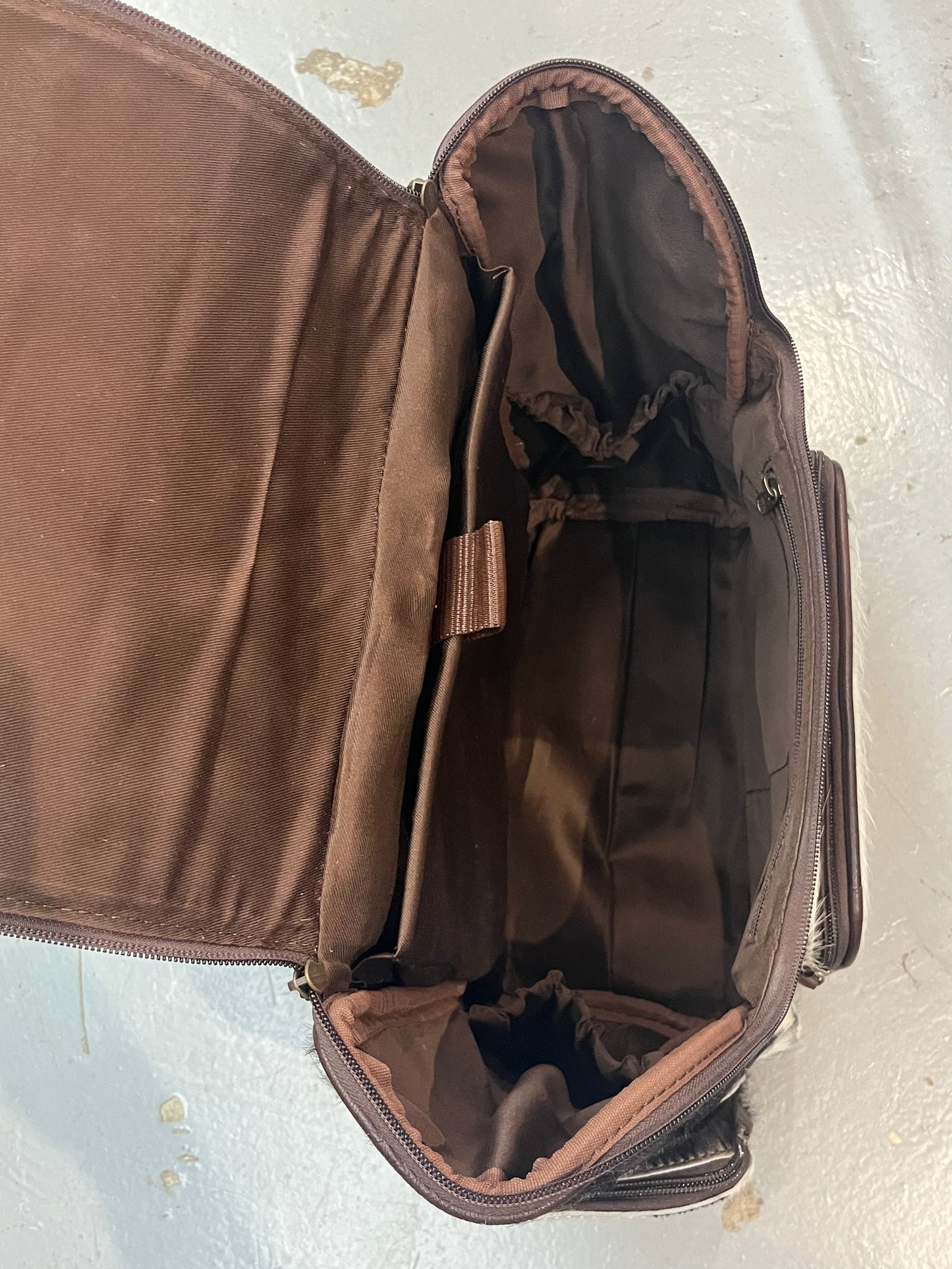 Cowgirl on White Horse Leather and Cow Hide Backpack