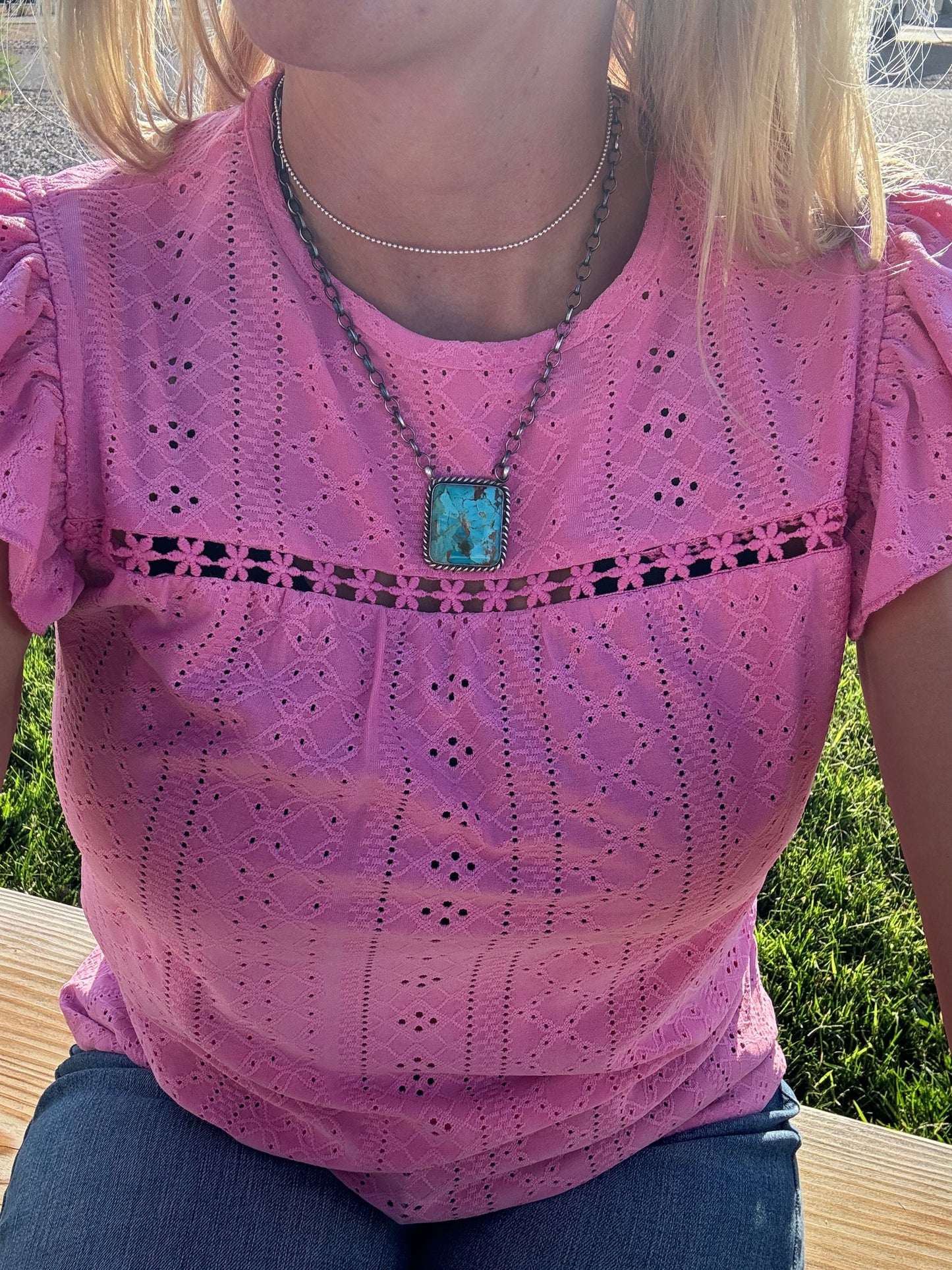 18" Square Kingman Turquoise Bar Necklace by Augustine Largo, Navajo
