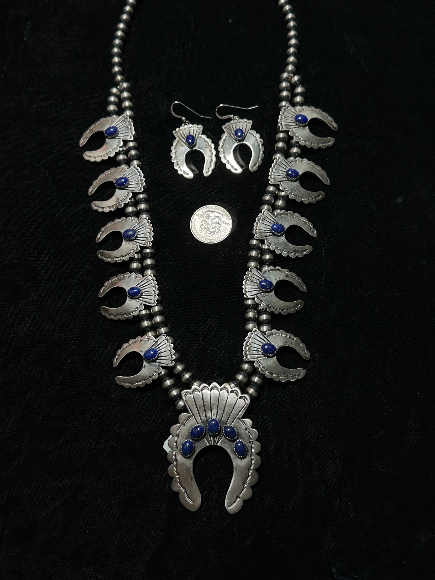 Lapis Squash Blossom Set by Russell Sam, Navajo