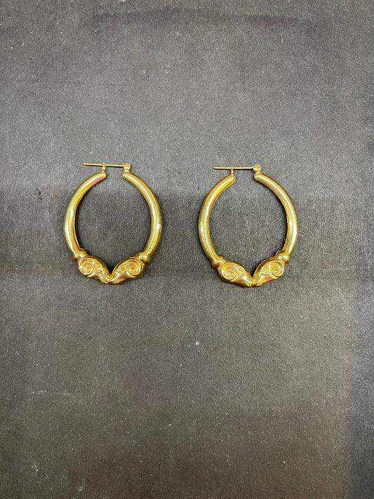 14k Solid Gold Hoop Earrings with Ram Details
