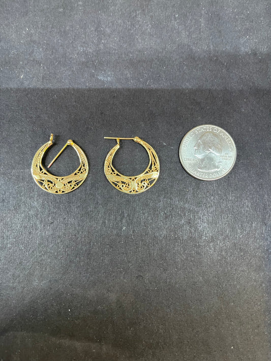 14k Solid Gold Rope Pattern Hoop Earrings