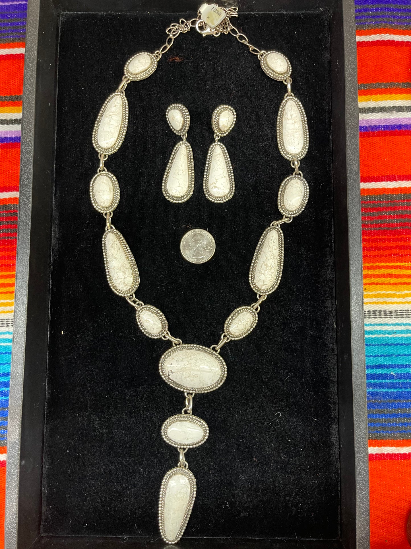 32”+5” White Buffalo Lariat Necklace and Earring Set by Elouise Richards