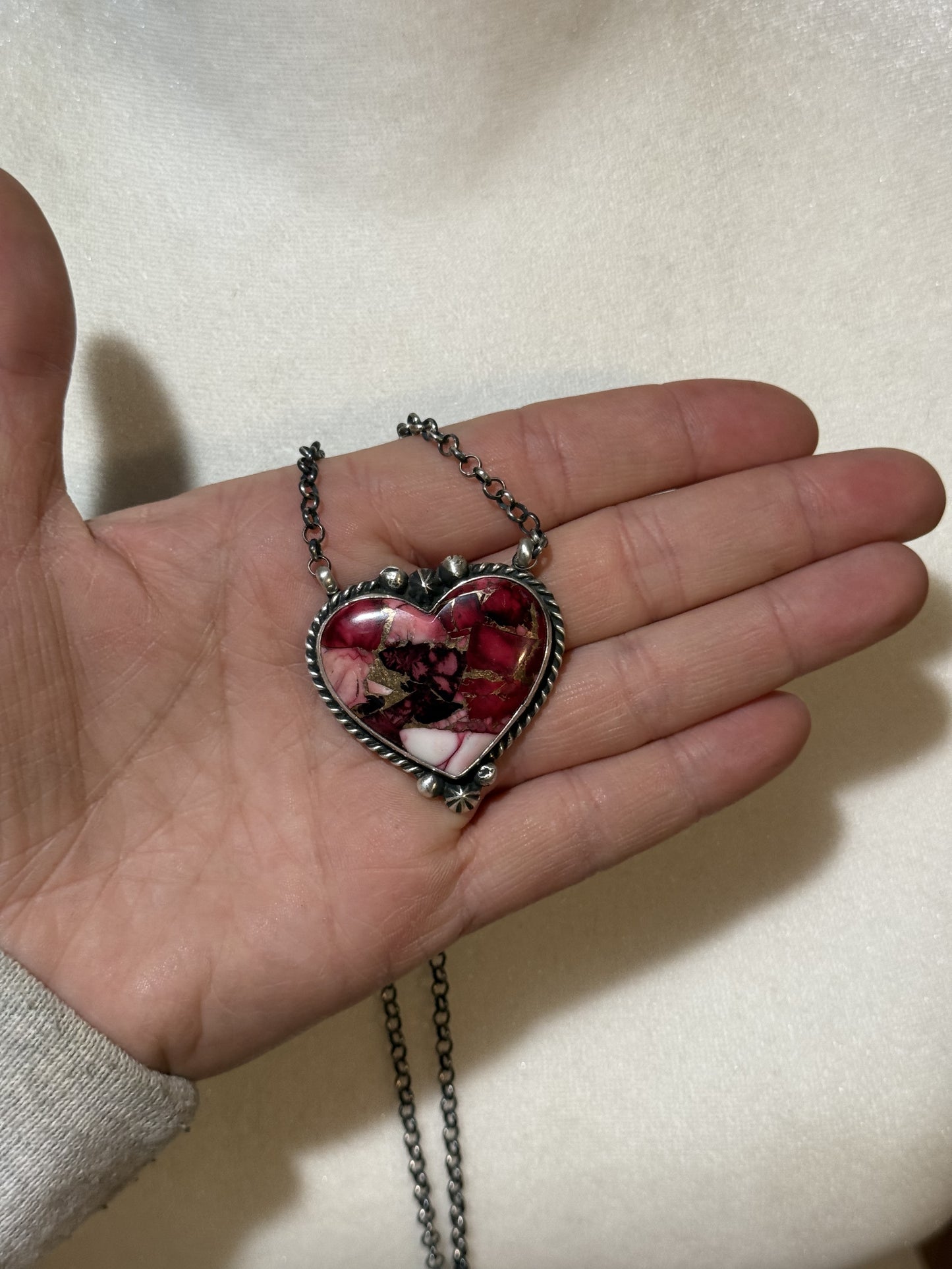 Dahlia Rose Heart Necklace by Donovan Skeet, Navajo