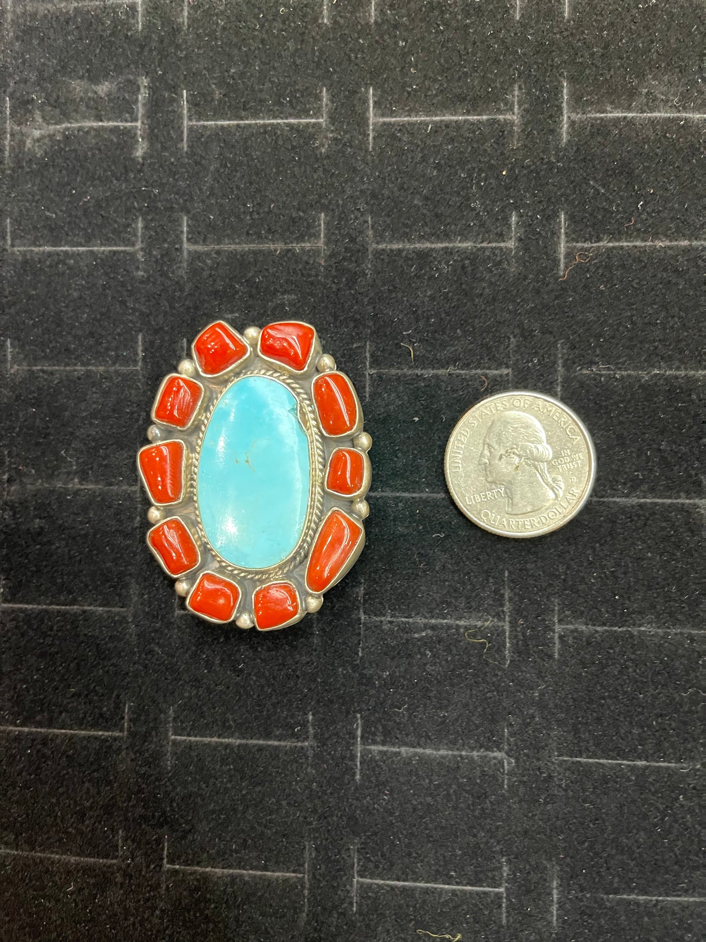Red Coral and Turquoise Ring