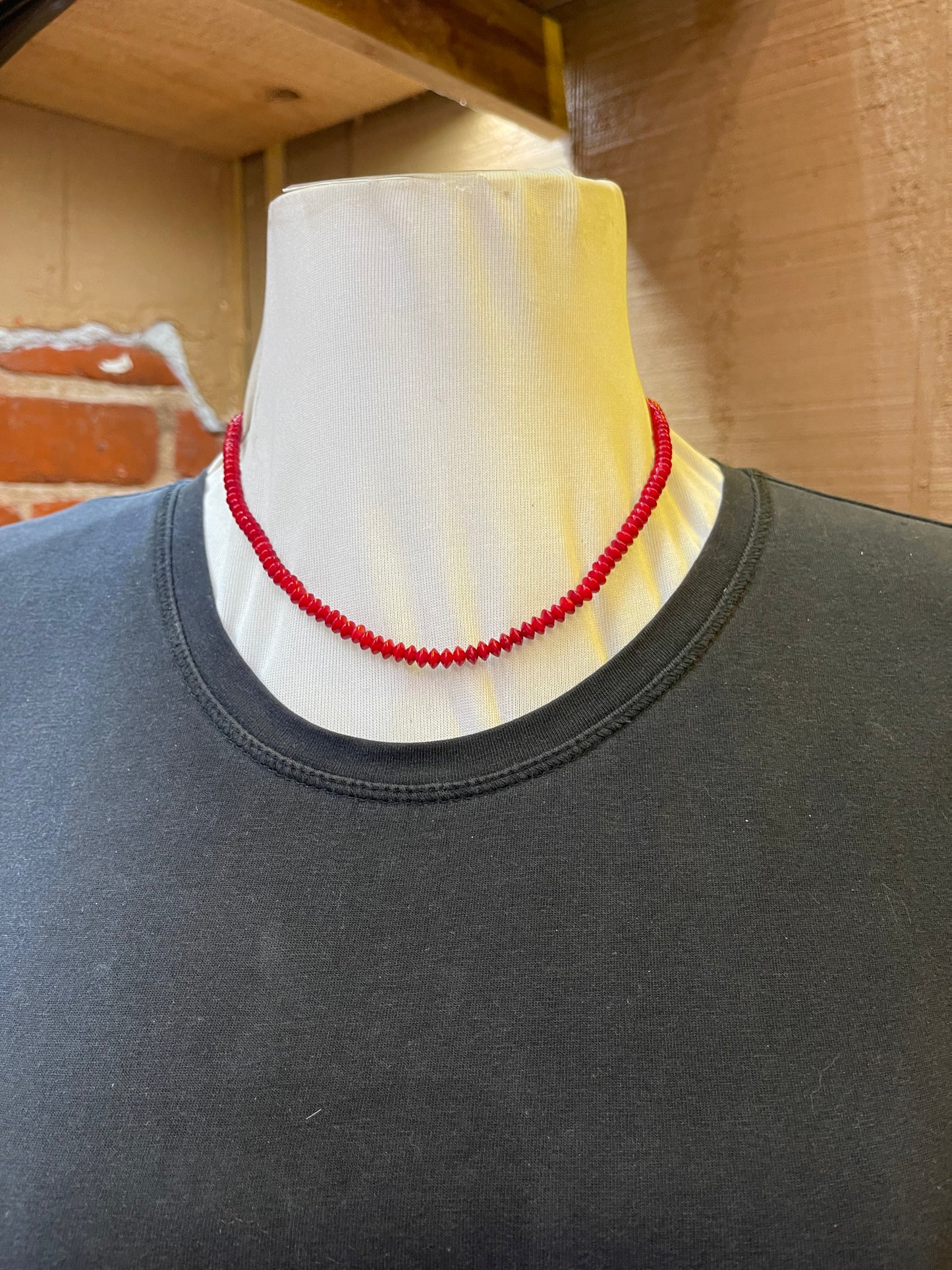 18" Cut Red Coral Bead Saucer Necklace