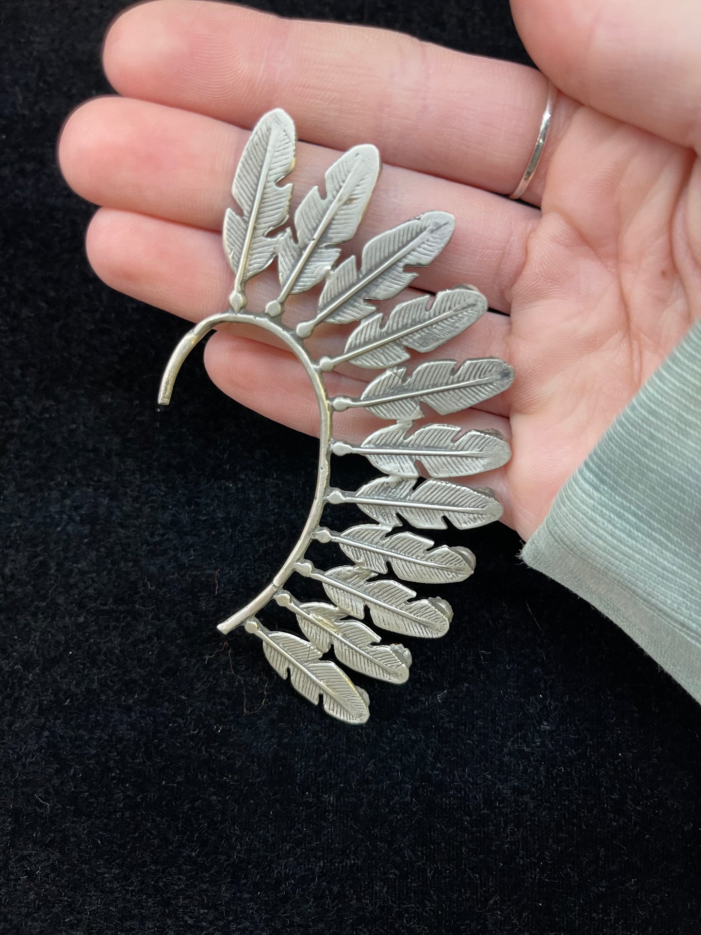 Orange Spiny Oyster Feather Ear Cuff