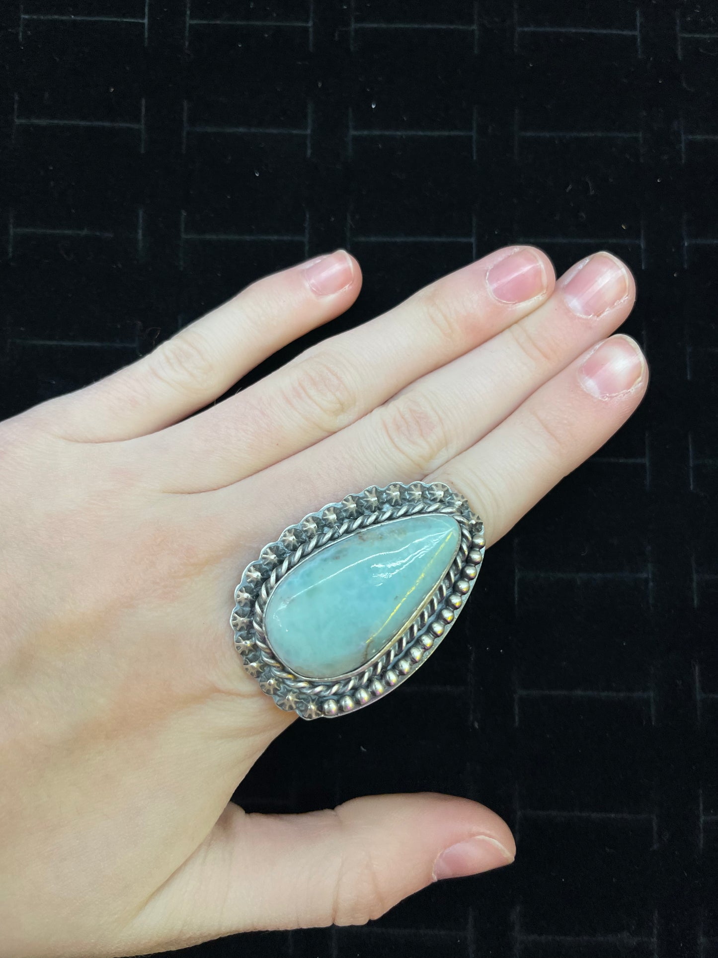 Turquoise Heavy Silver Ring By J.Piaso,Jr. Navajo