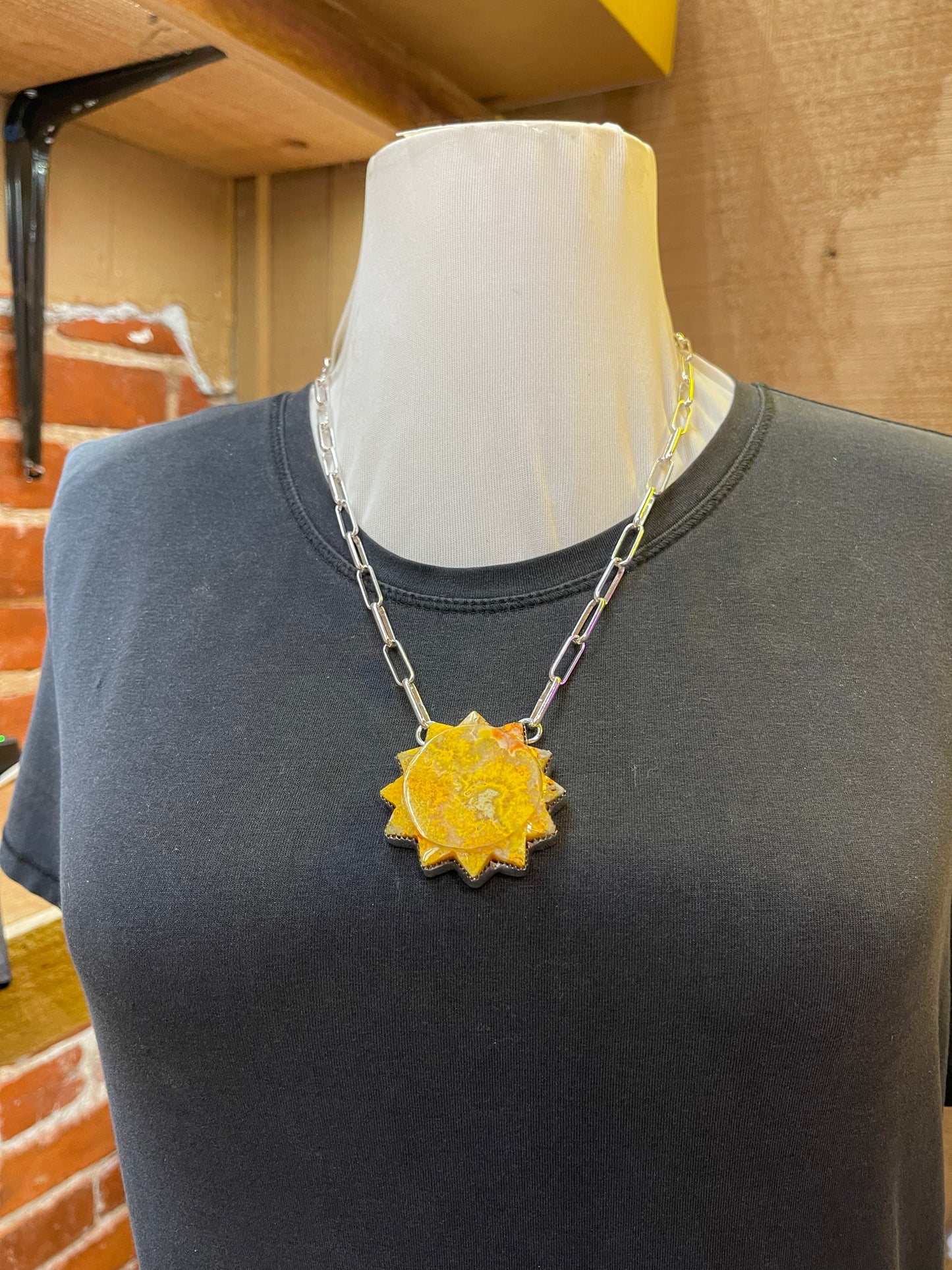 Bumblebee Jasper Sun On Paperclip Chain Necklace