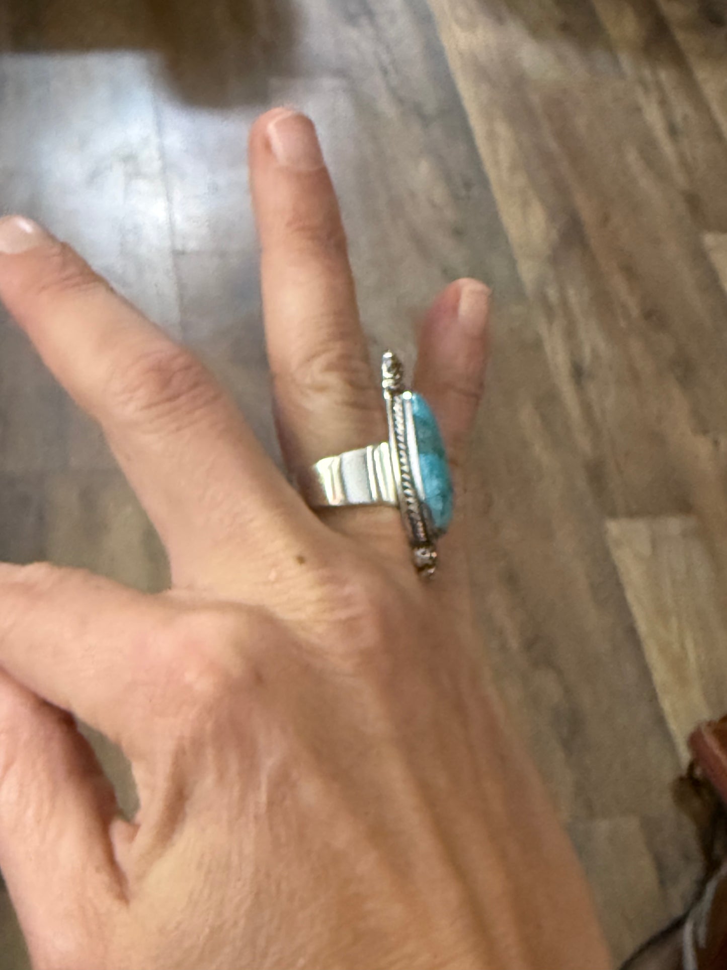 8.0 Morenci Turquoise Ring by Marie Jackson, Navajo