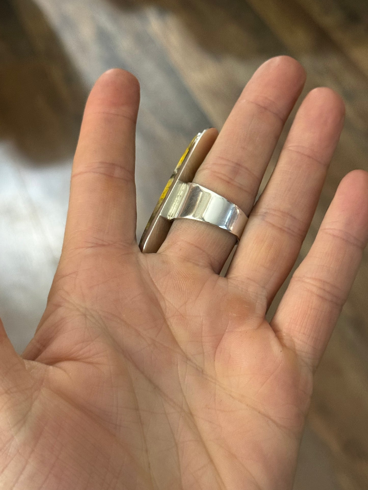 9.0 Oval Bumblebee Jasper Ring by Marie Jackson, Navajo