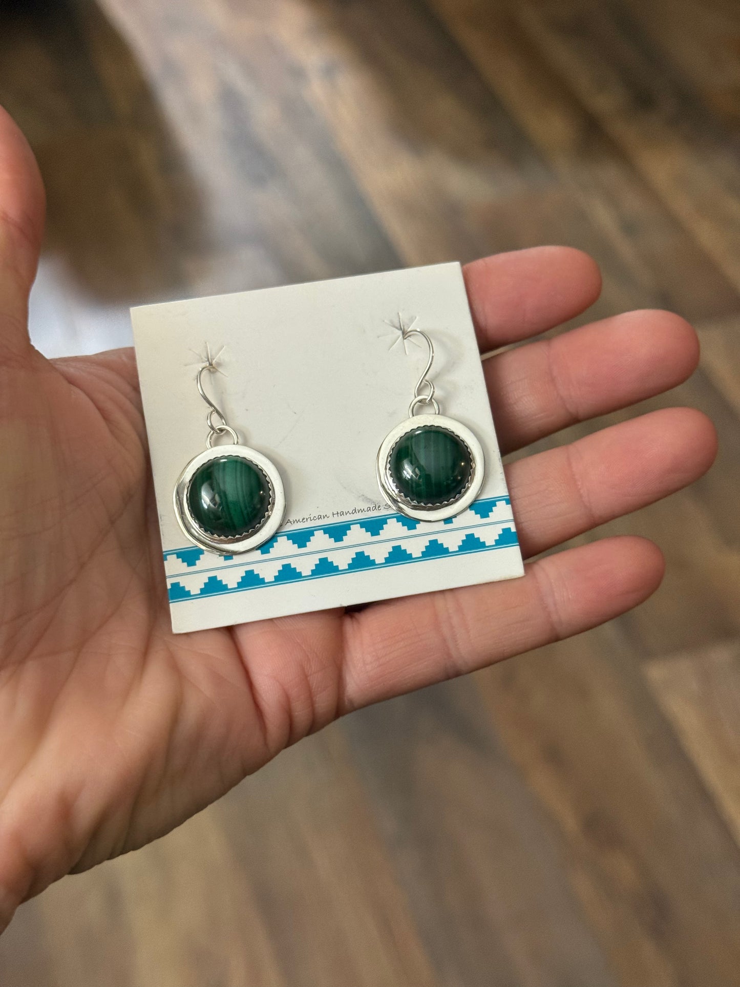 Green Malachite Circle Earrings by Marie Jackson, Navajo