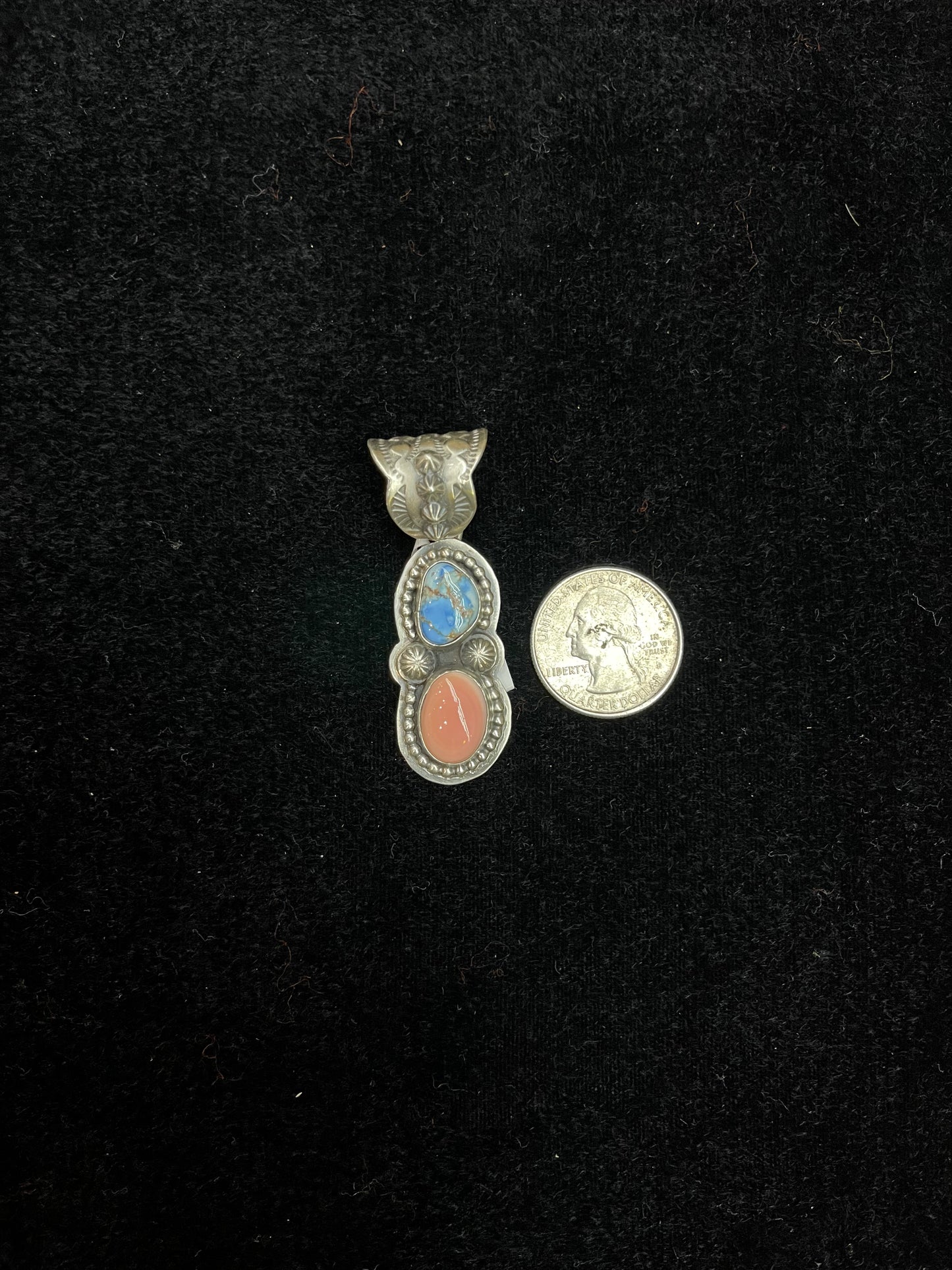 Golden Hills Turquoise and Pink Conch Shell Pendant Navajo