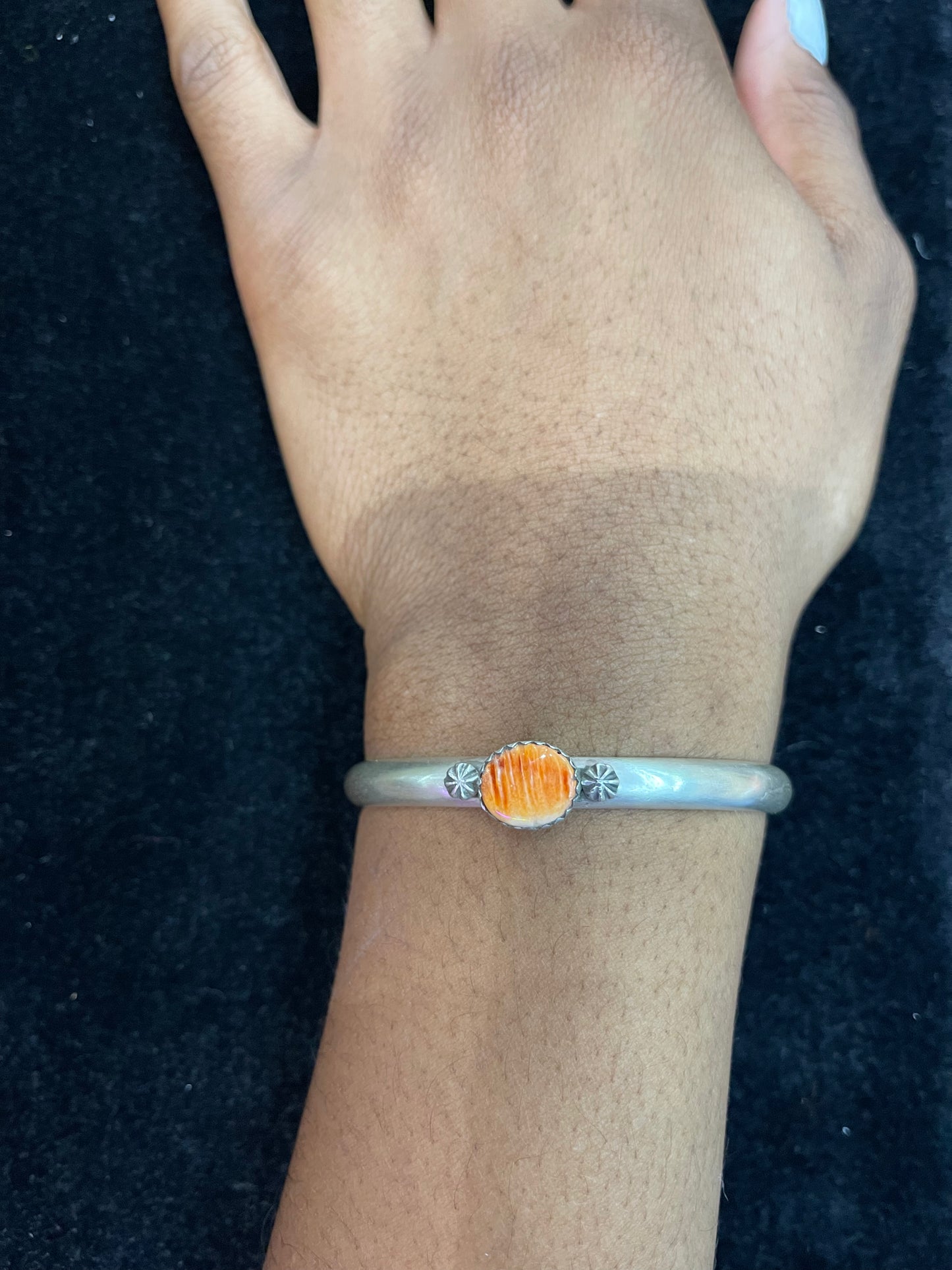 Orange Spiny Oyster Shell Cuff 5.5"- 6 3/4" by Tane Navajo