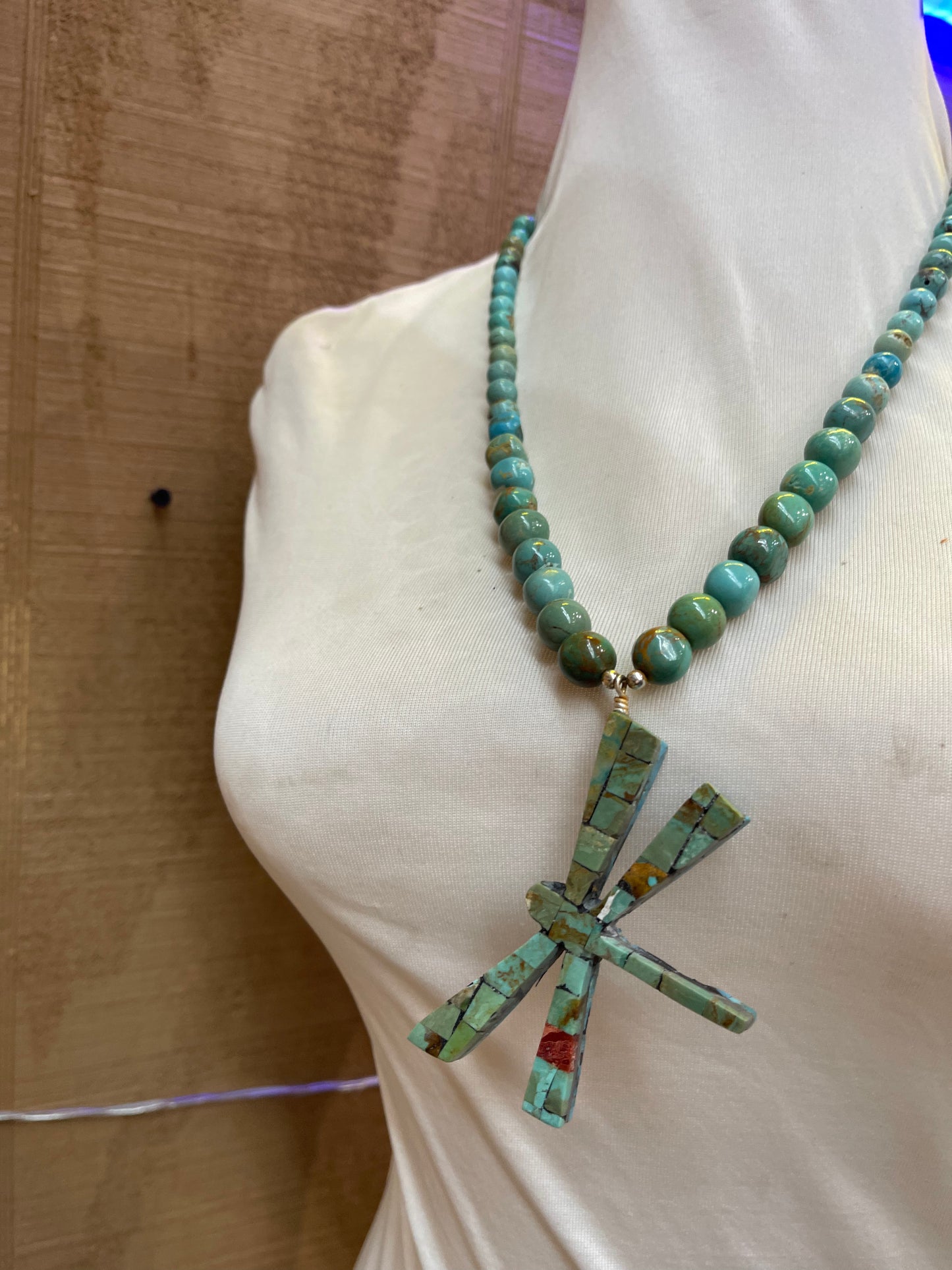 Natural Graduated Turquoise Beads Reversible Dragonfly Santo Domingo