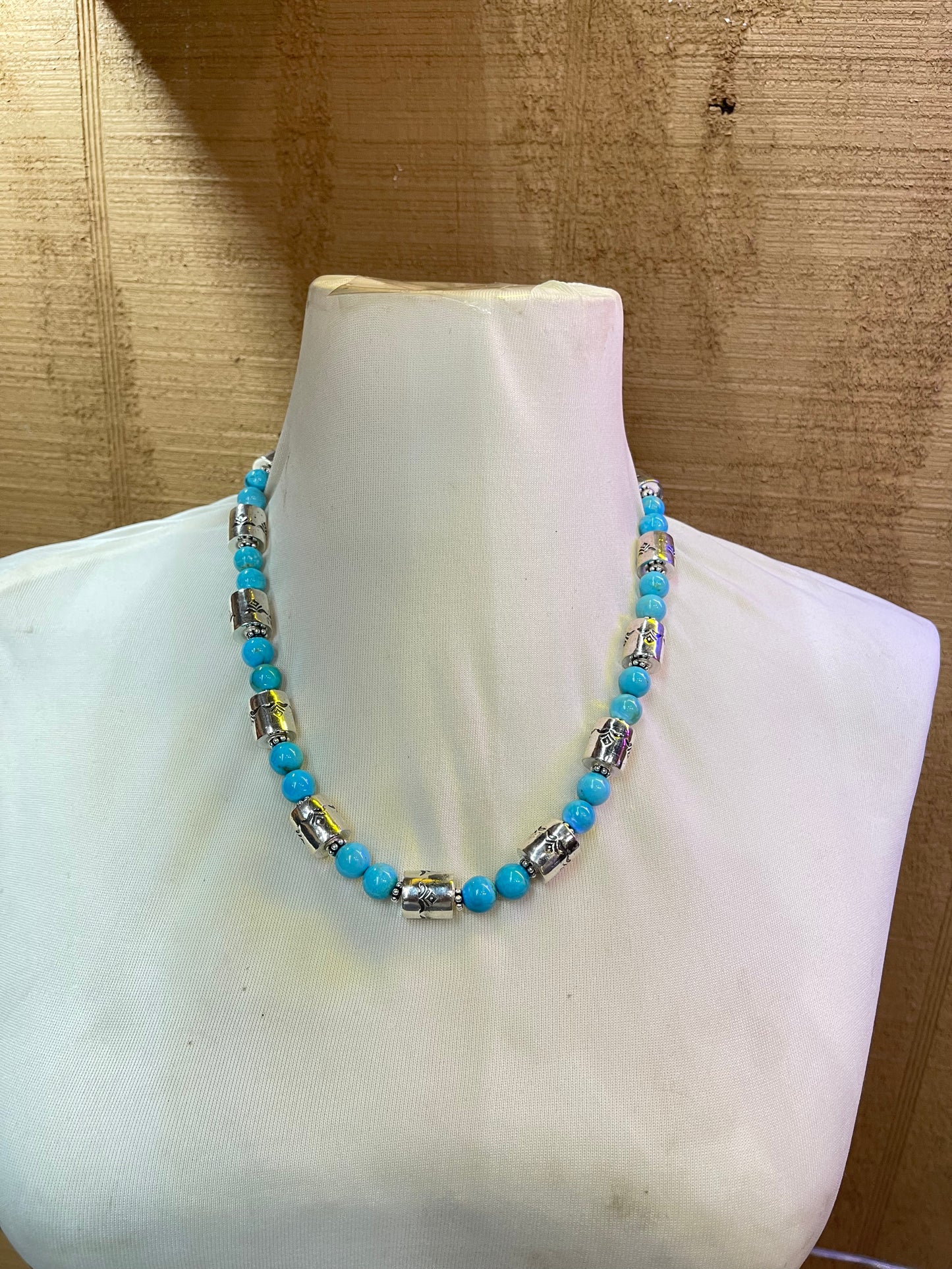 20" Sleeping Beauty Turquoise with Barrell Beads & Navajo Style Pearls