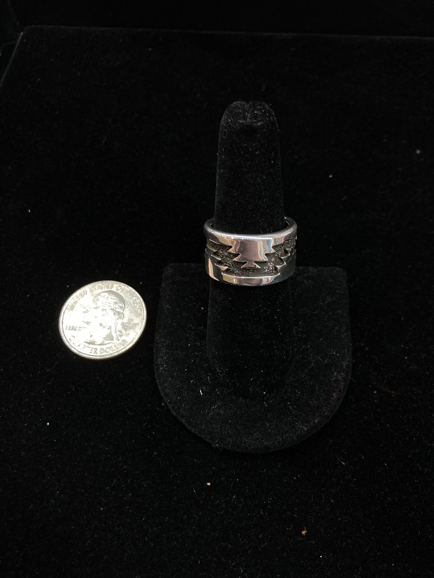 Heavy Stamped Sterling Silver Ring by Marie Jackson, Navajo