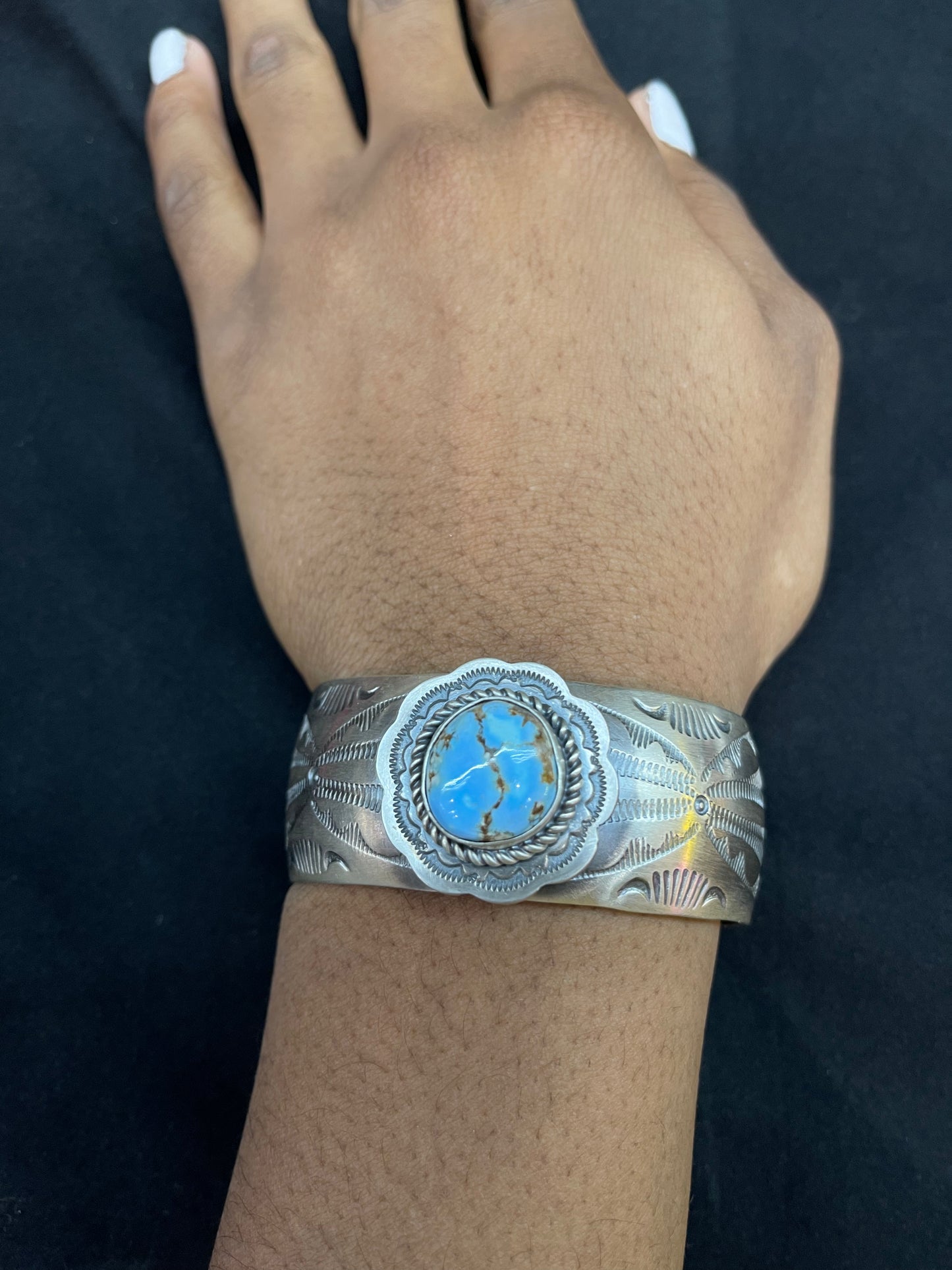 Golden Hill Turquoise 6”-7 1/2” Cuff by Boyd Ashley, Navajo