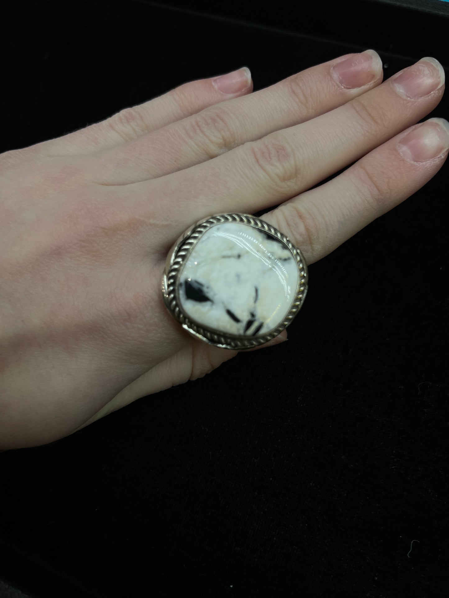 12.5 Heavy Silver White Buffalo Ring By Zia