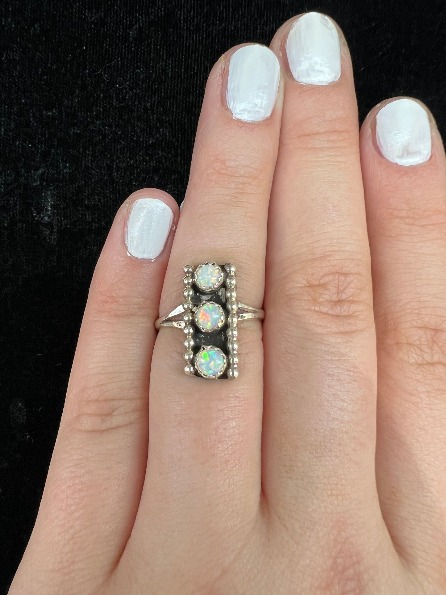 Dainty Three White Opals Ring (Size 5.0)