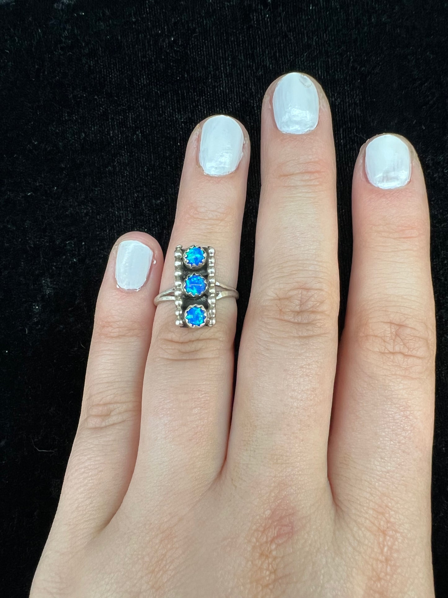 Dainty Three Blue Opals Ring (Size 5.5)