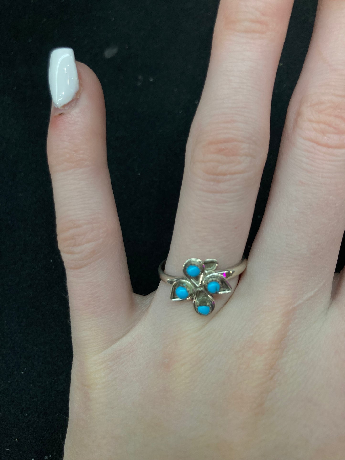 Sleeping Beauty Turquoise 4 Stone Ring by Herbert Castlyano, Zuni