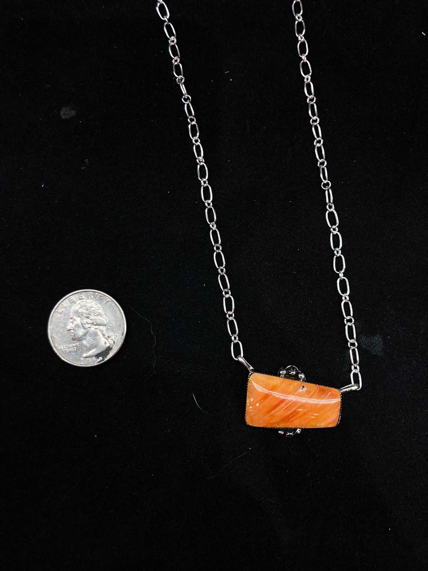 18” Orange Spiny Oyster Shell Necklace by Sheena Jack, Navajo