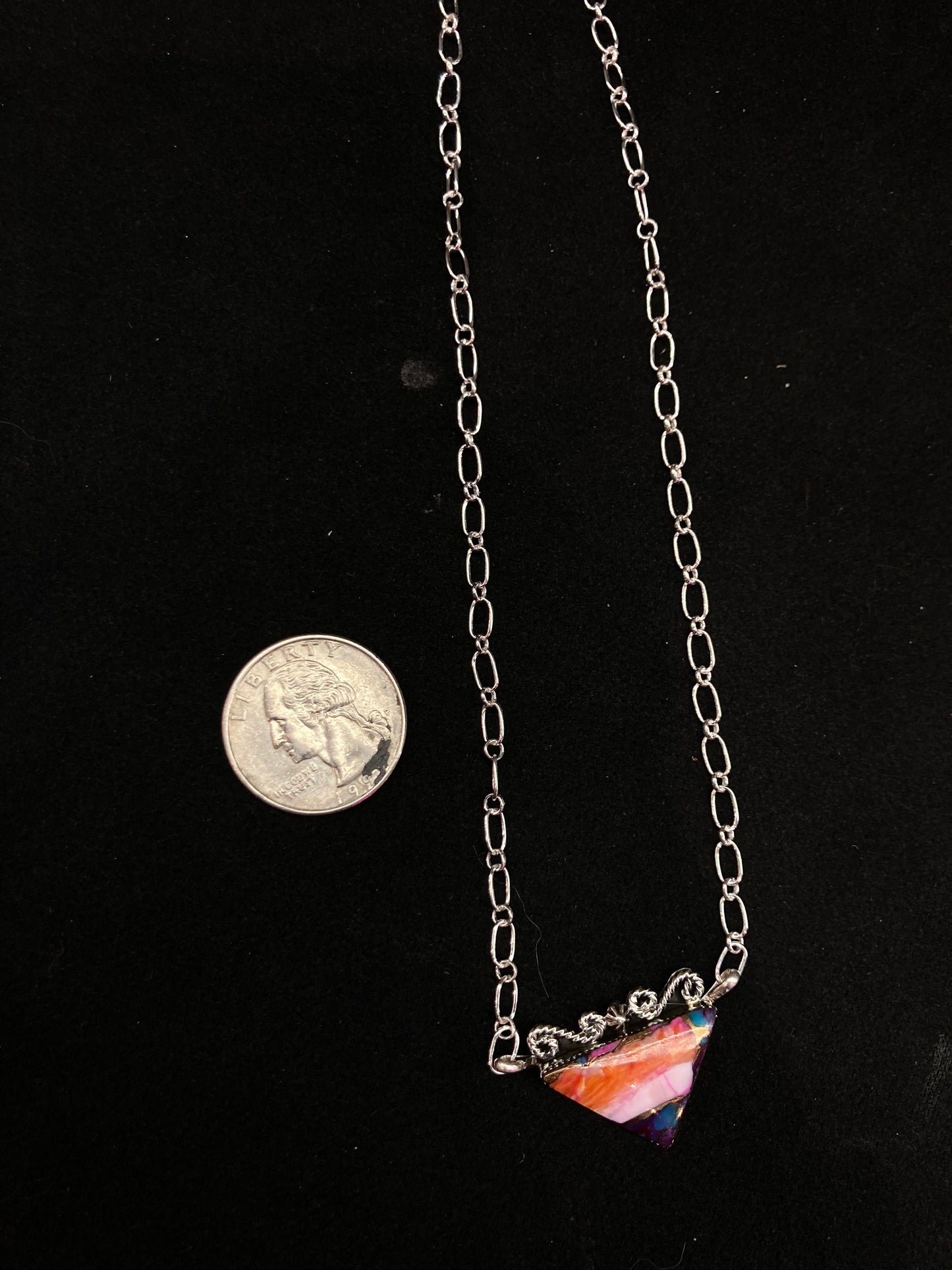 17” Spiny Turquoise Triangle Necklace by Sandra Sardo, Navajo
