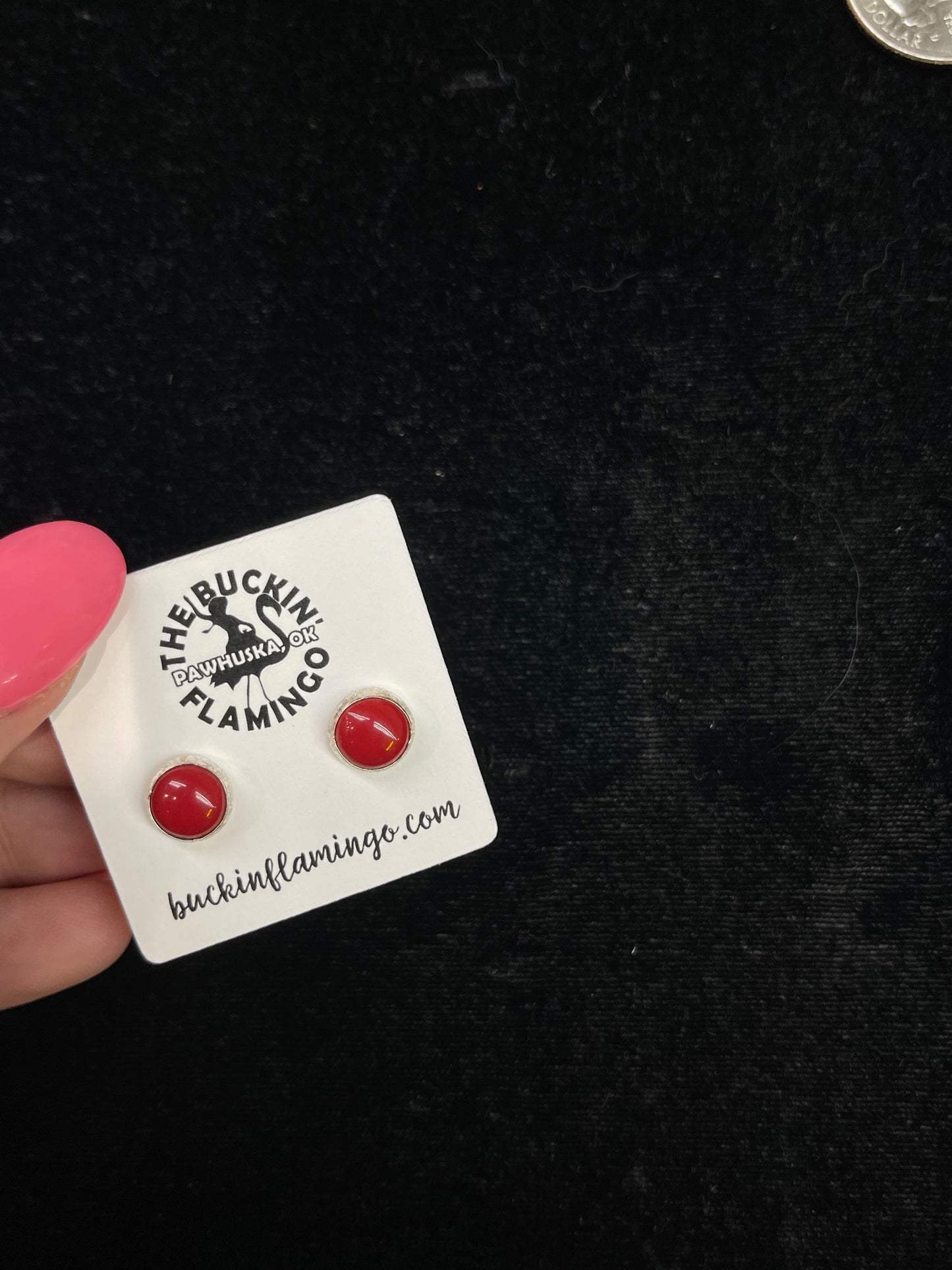 8.5mm Red Coral Post Earrings