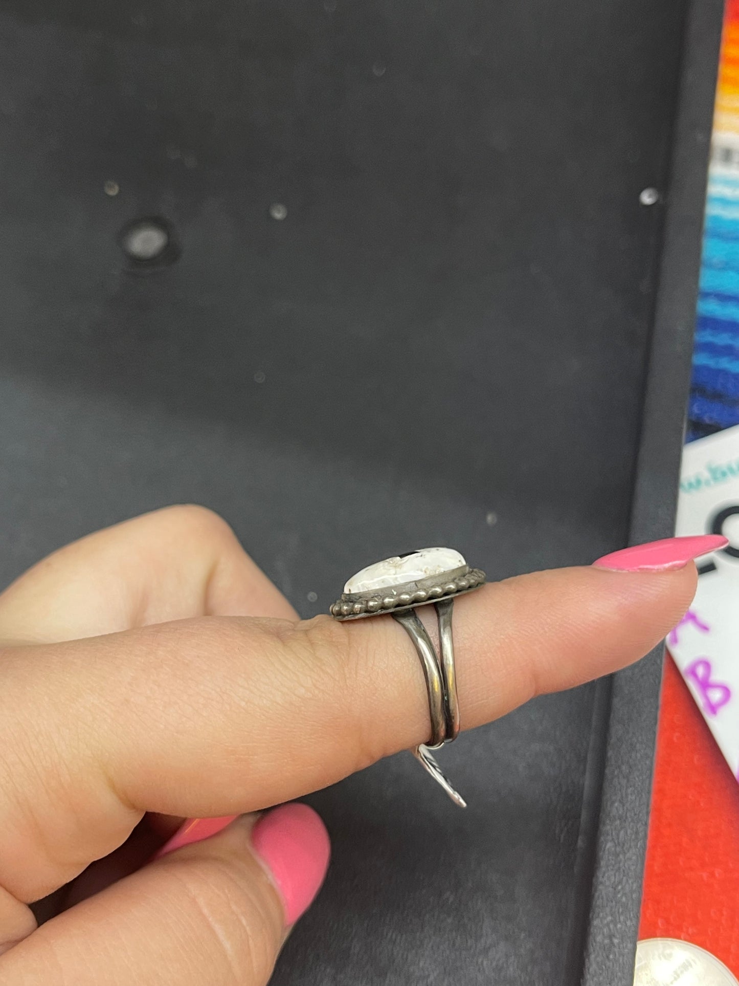5.5 Dainty White Buffalo Ring by Navajo Artist