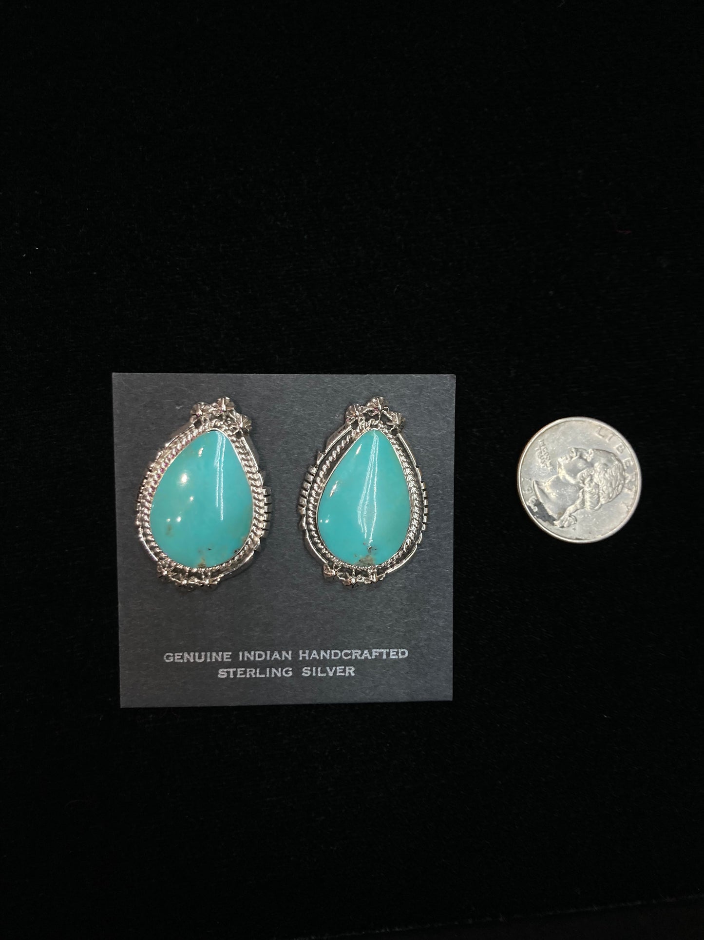 Turquoise Teardrop Border Post Earrings by Freida Martinez, Navajo