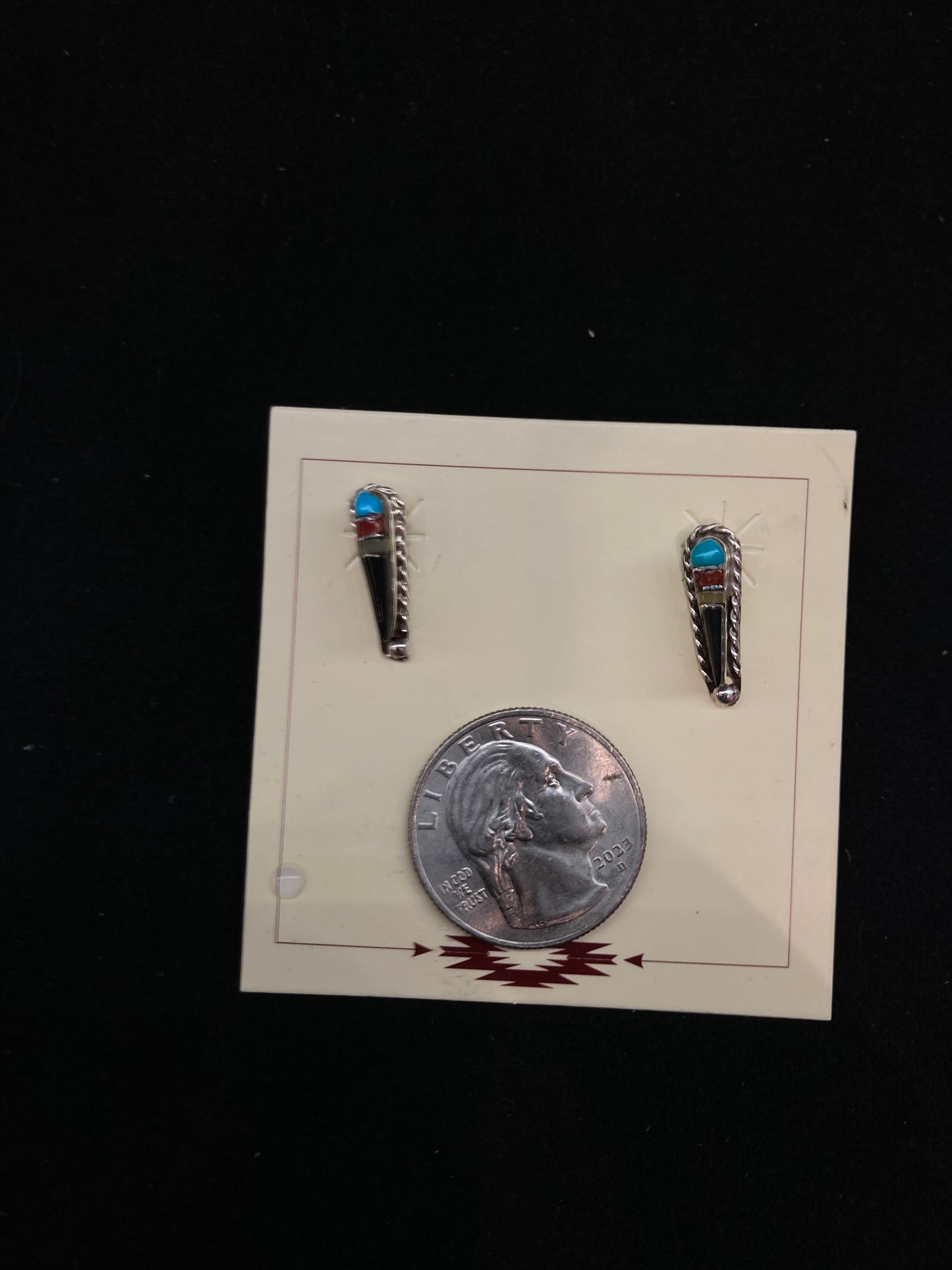 Multi Stone Inlay Teardrop Post Earrings by Willie Gia, Zuni