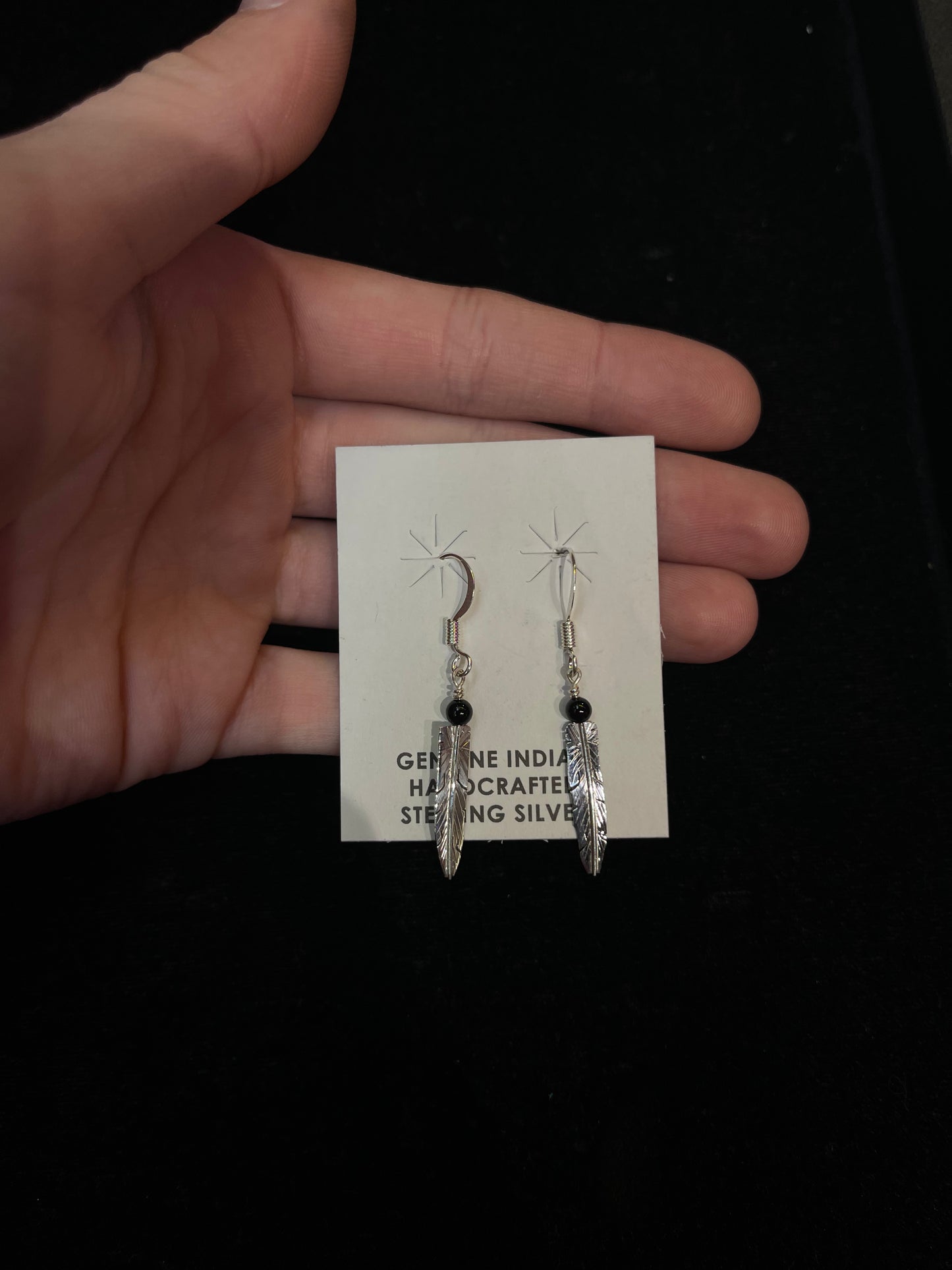 Black Onyx Feather Dangle Earrings