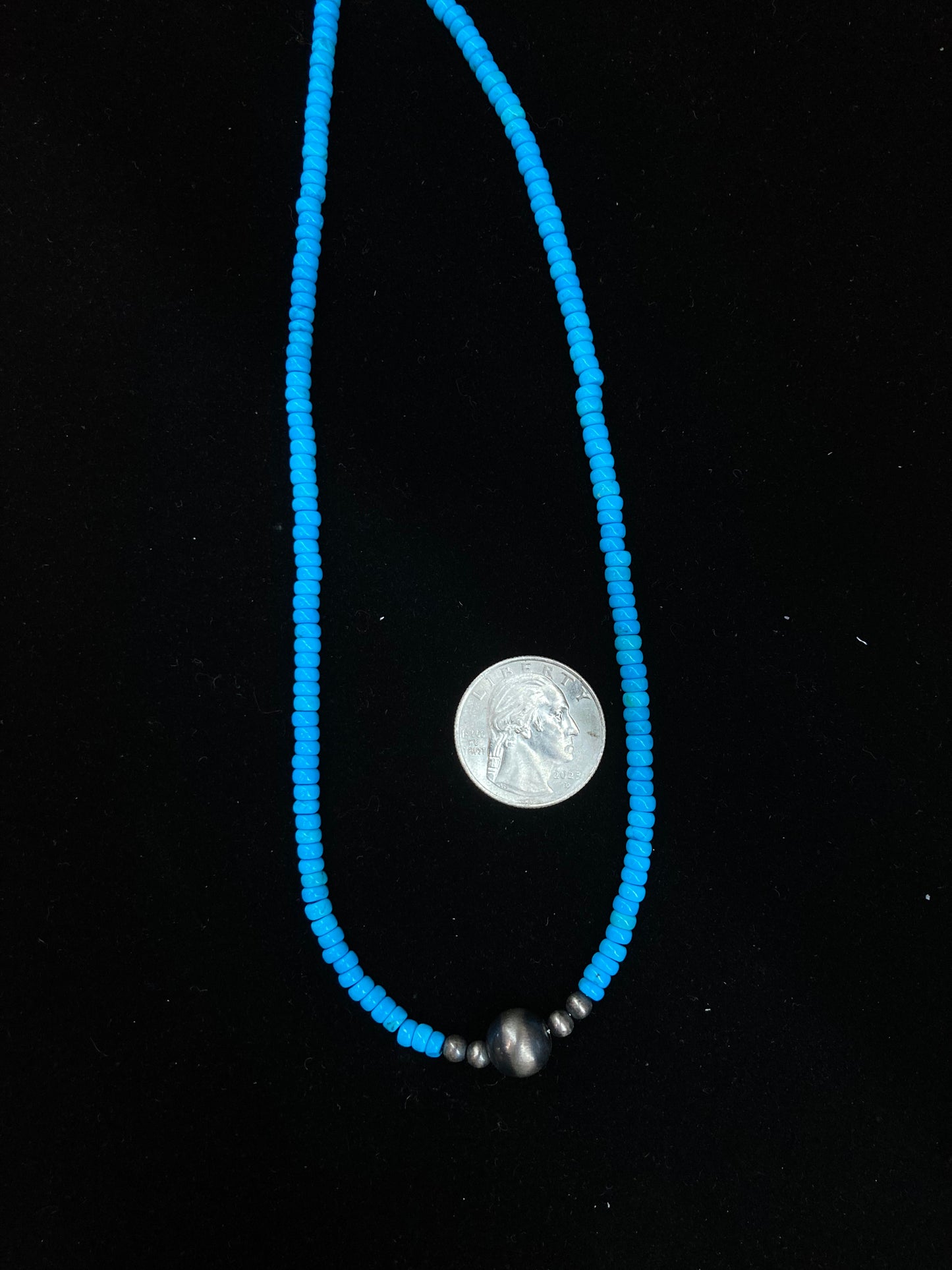 18" Bright Blue Turquoise Necklace with Navajo Style Pearls