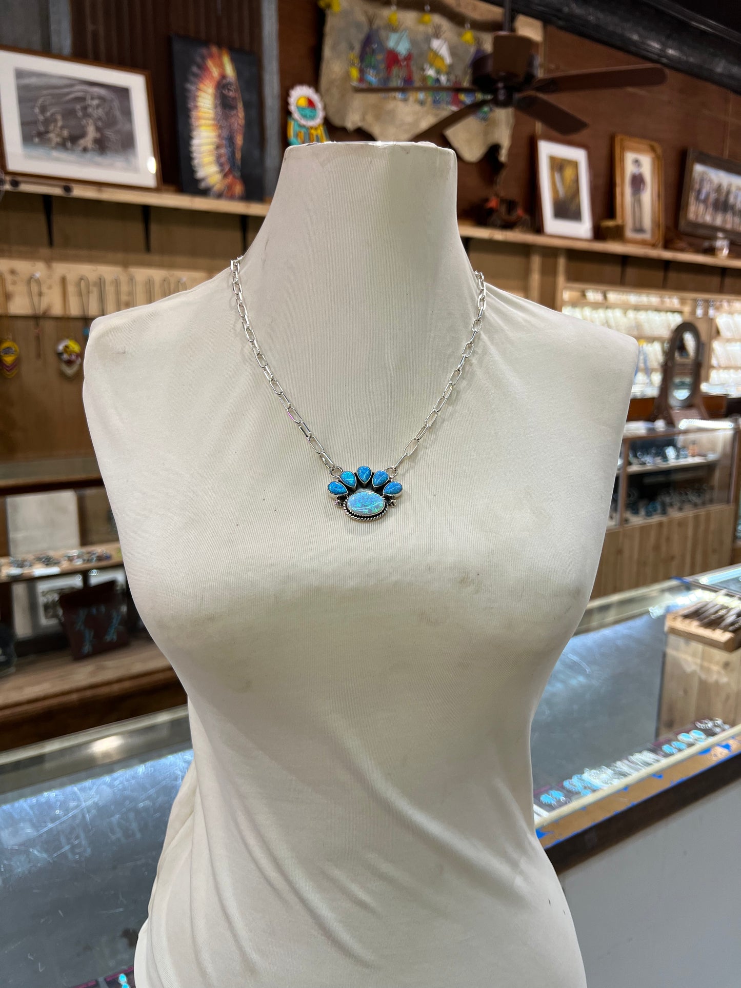21" Blue Opal Cluster Necklace