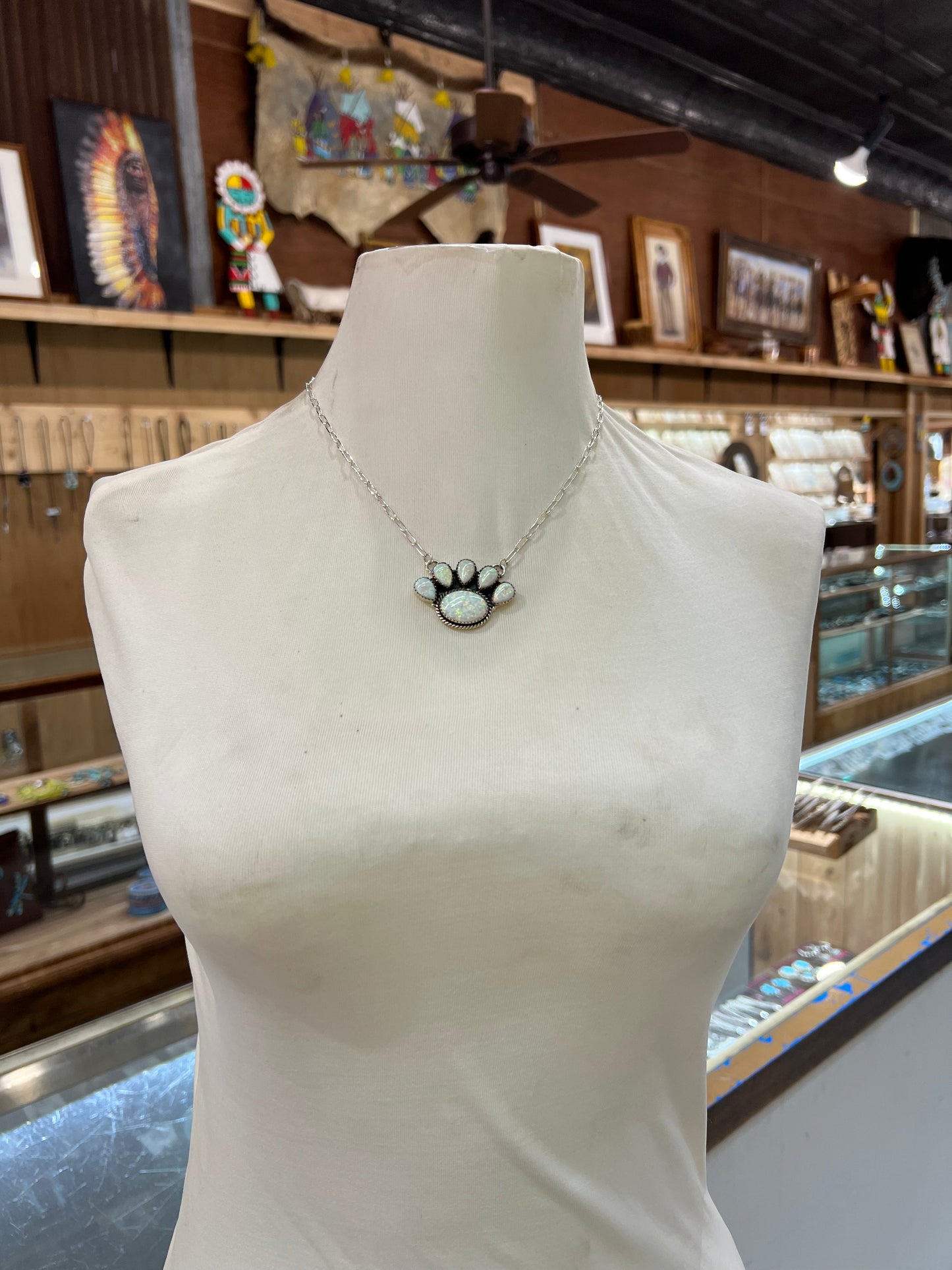 16" White Opal Cluster Necklace l
